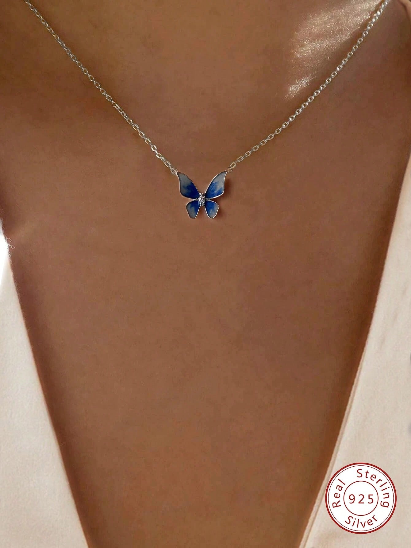 1pc Fashion Butterfly Pendant Silver Necklace For Women For Daily Decoration