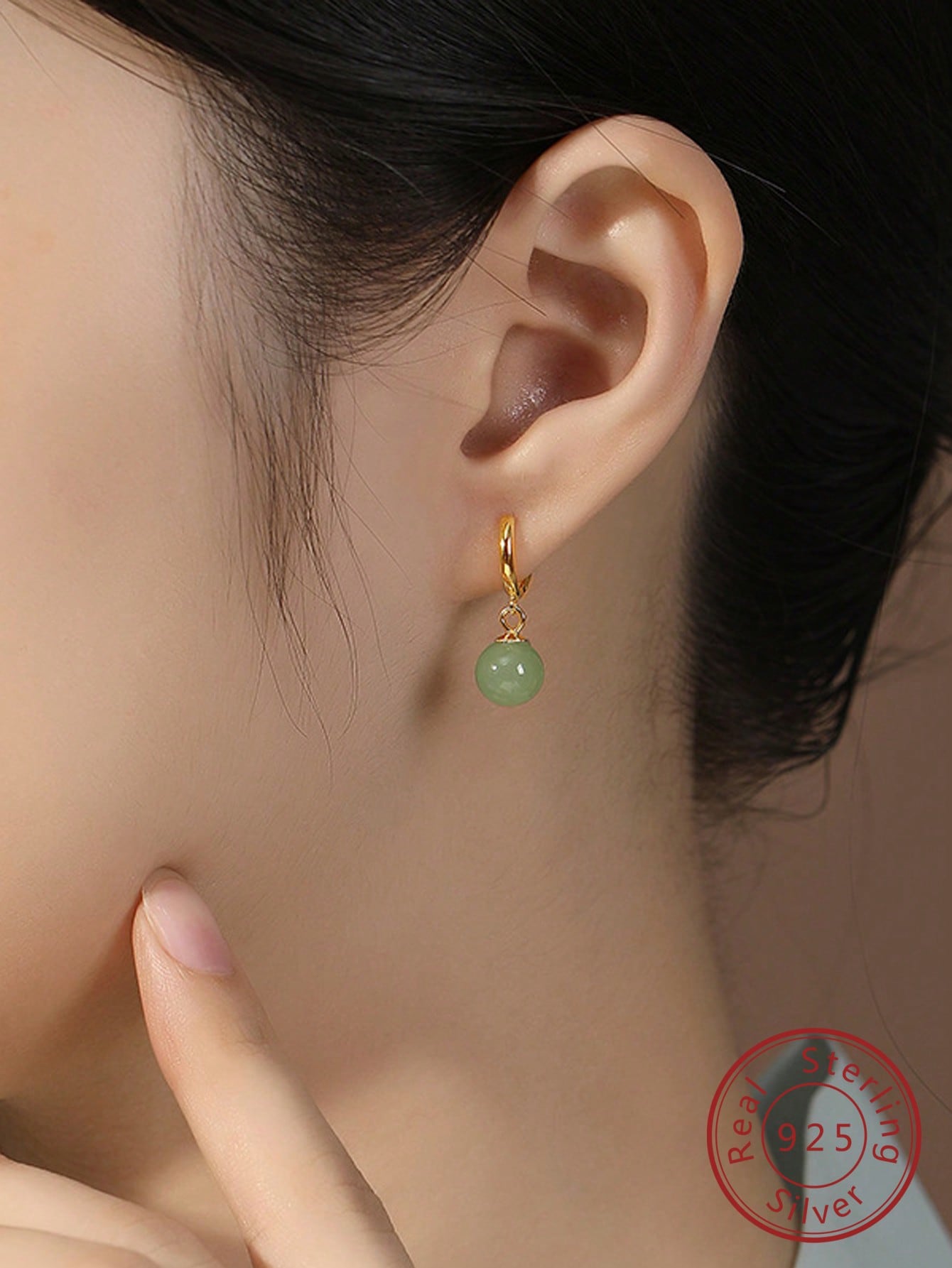 1pair Elegant Green Bead Decor Silver Drop Earrings For Women For Daily Decoration