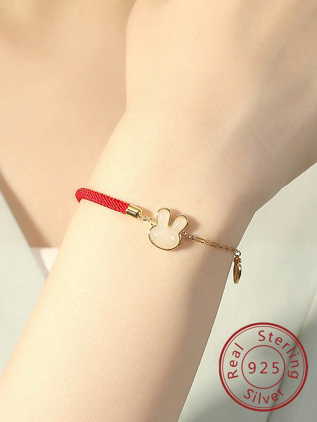 1pc Cute Rabbit Decor Red String Silver Bracelet For Women For Daily Decoration