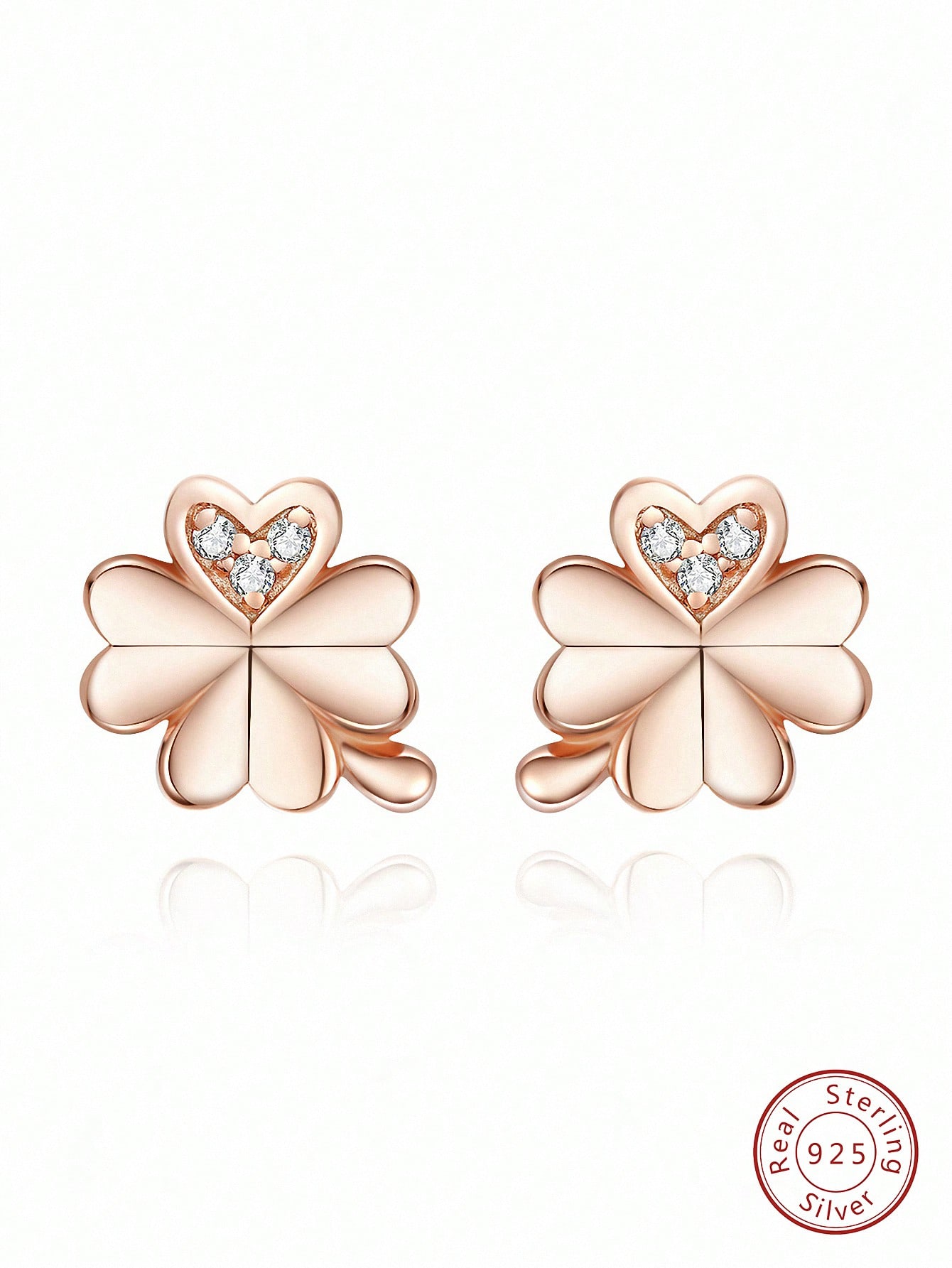 1 pair Clovers Romantic Stud Earrings For Women S925 Sterling Silver Rose Gold Color Fine Jewelry Dating Gifts