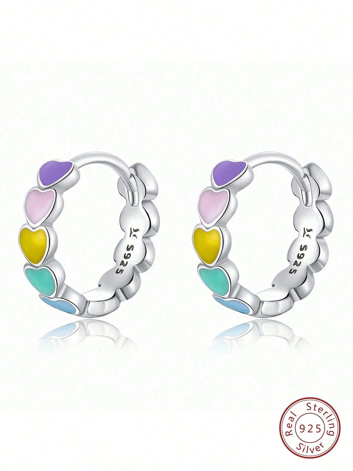 1pair 10MM Multi Color Heart Hoop Earrings For Women S925 Sterling Silver Daily Wear Fine Jewelry Gifts For Girls