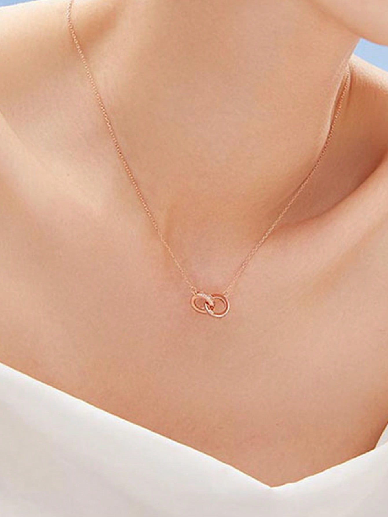 1pc Fashionable Cubic Zirconia & Circle Decor Silver Necklace For Women For Daily Decoration