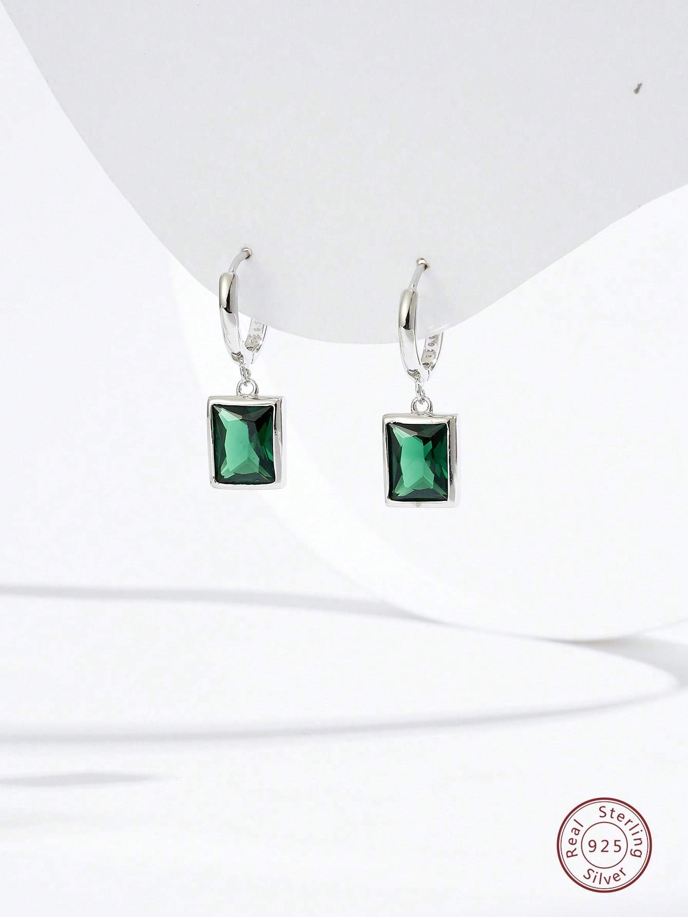 1pair Elegant Green Geometric Rhinestone Silver Earrings