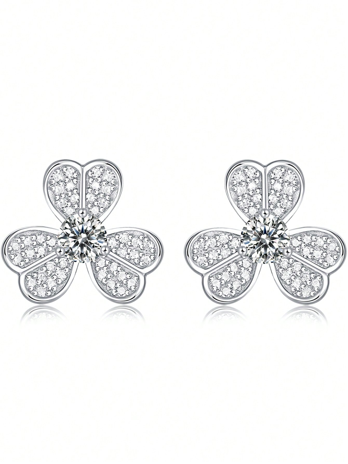 1pair Classic Clover Silver Earrings With Moissanite, Perfect For Wedding and Festival Gift