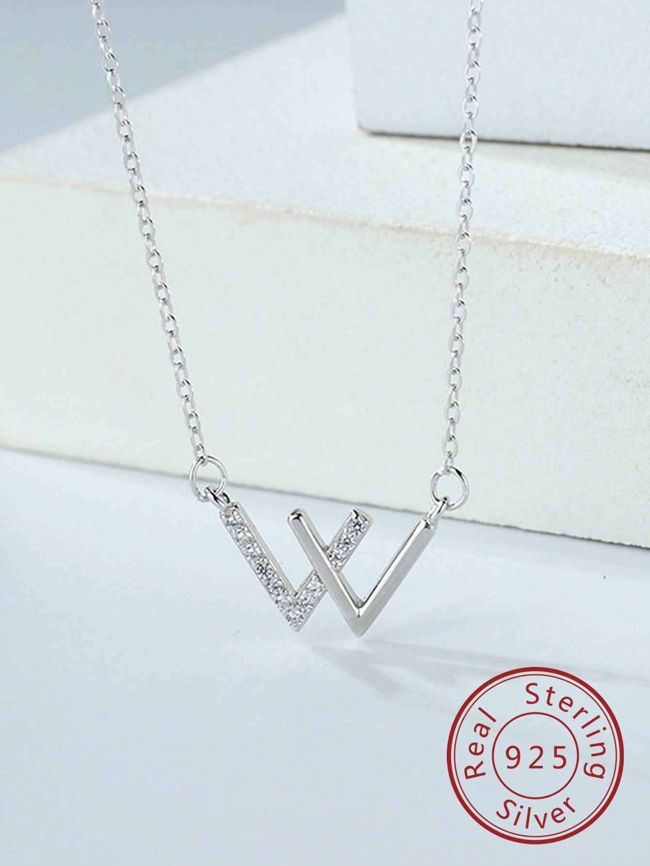 1pc Double V Simple Silver Pendant Necklace