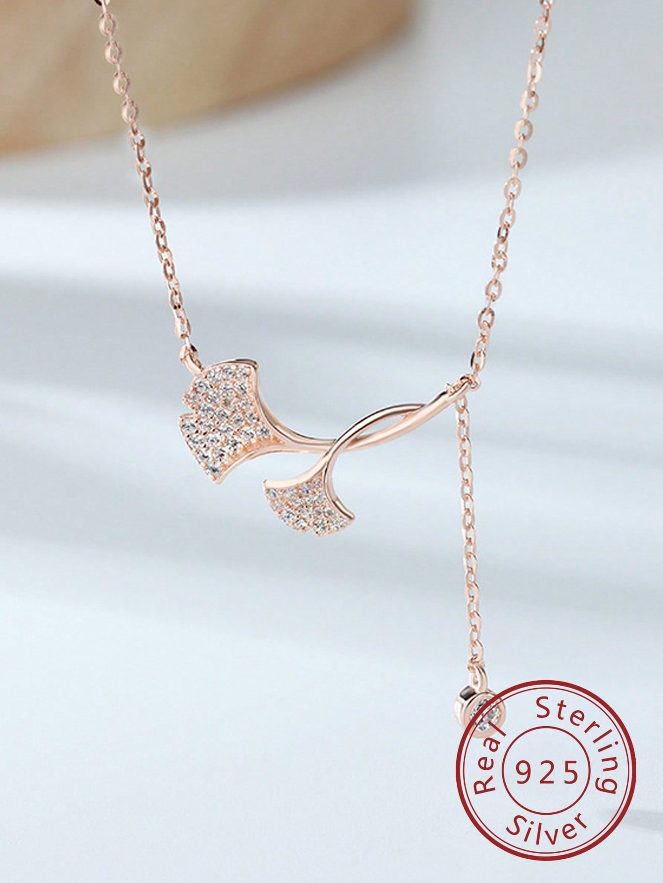 1pc Fashion Silver Cubic Zirconia Ginkgo Biloba Pendant Necklace For Women For Daily Decoration