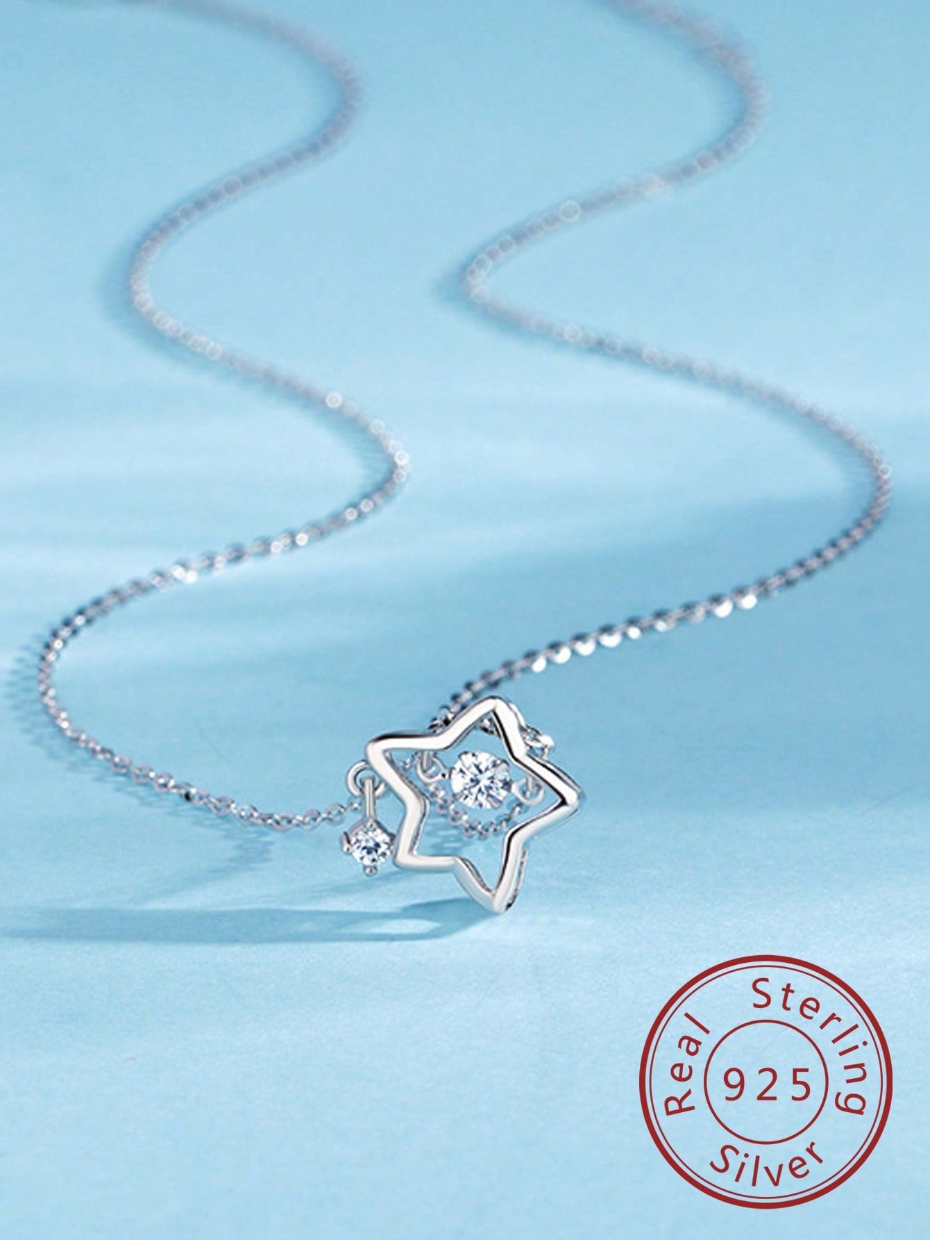 1pc Fashion Silver Star & Cubic Zirconia Pendant Necklace For Women For Daily Decoration