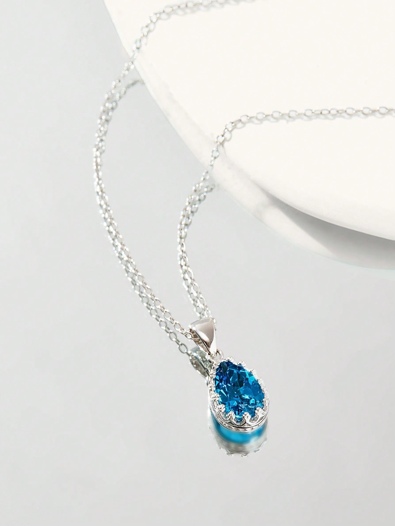 1pc Blue Cubic Zirconia Luxury Silver Necklace