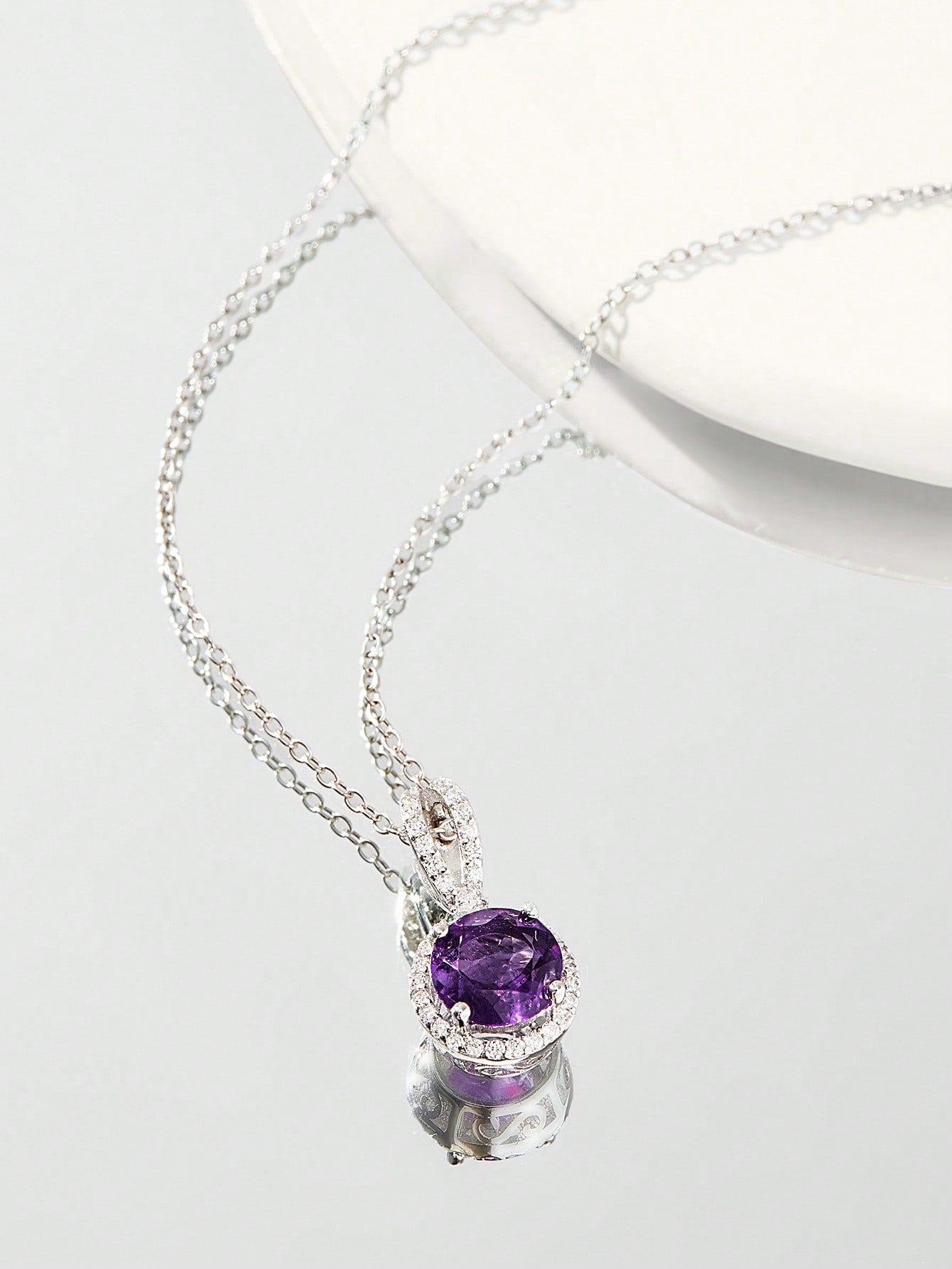 1pc Luxury Round Purple Cubic Zirconia Silver Necklace