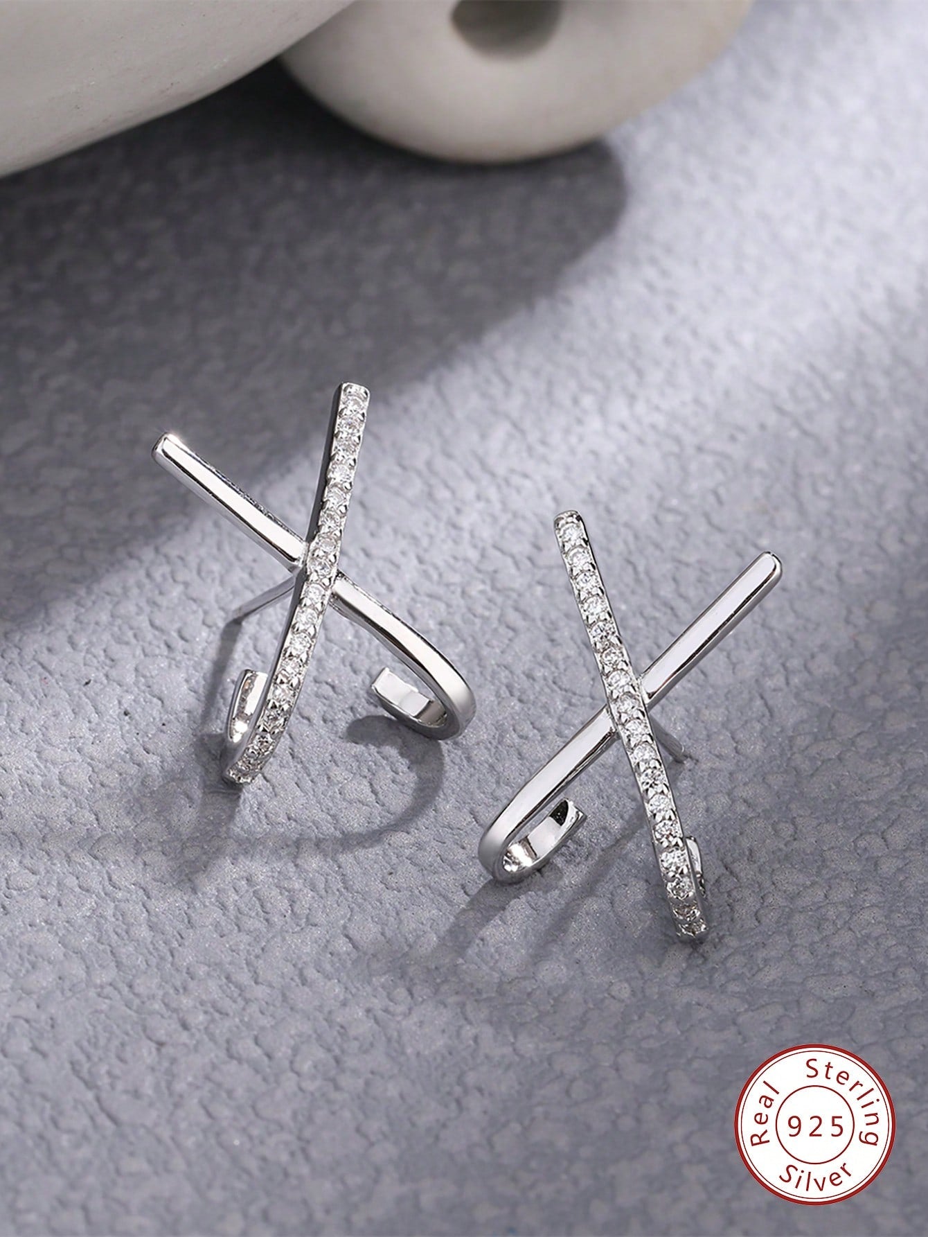 1 pair Big X Minimalist Stud Earrings For Women S925 Sterling Silver White Fine Jewelry Party Gifts