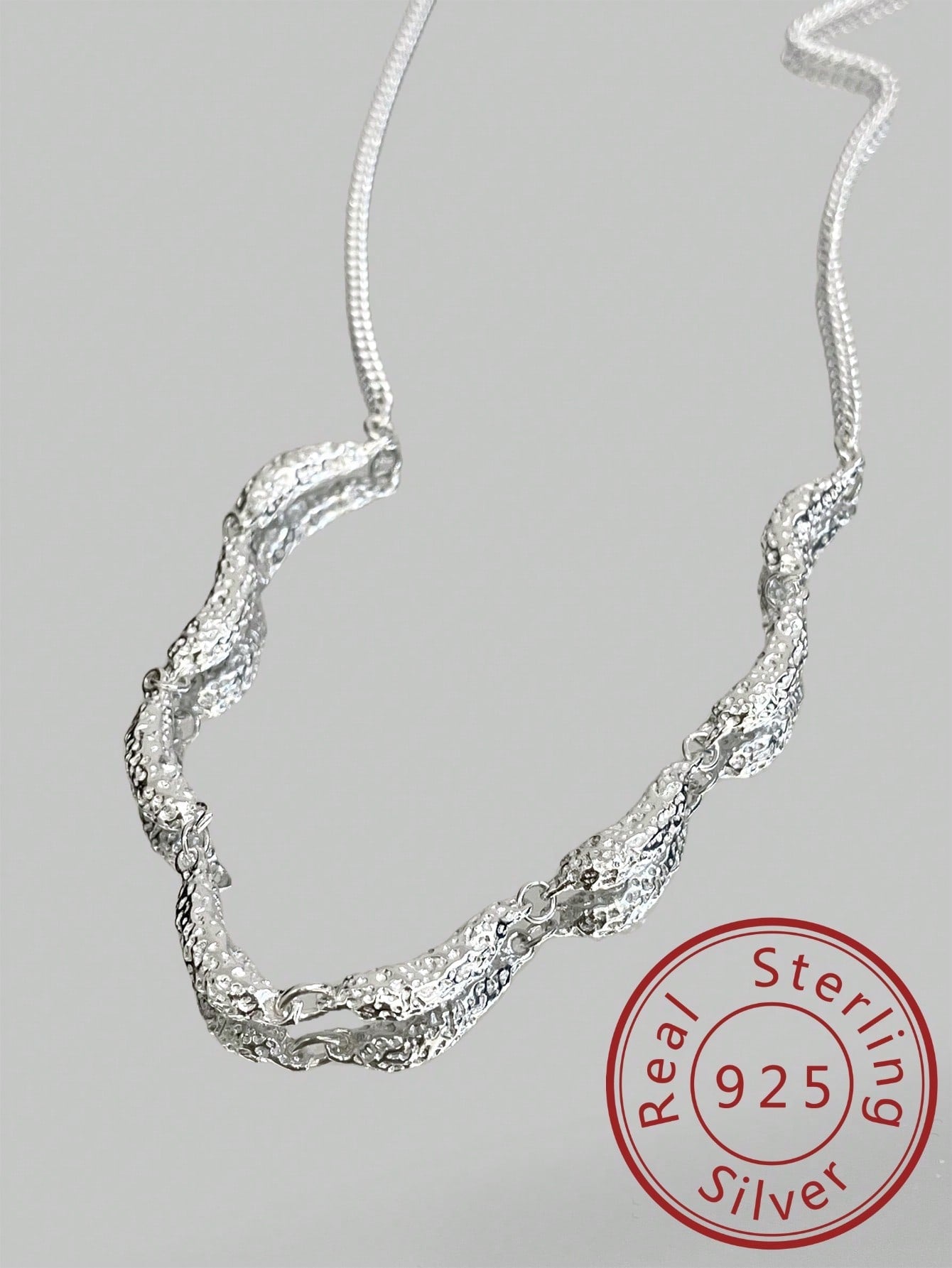 1pc Silver Pendant Necklace With Natural Texture, Perfect For Wedding & Bridal Jewelry