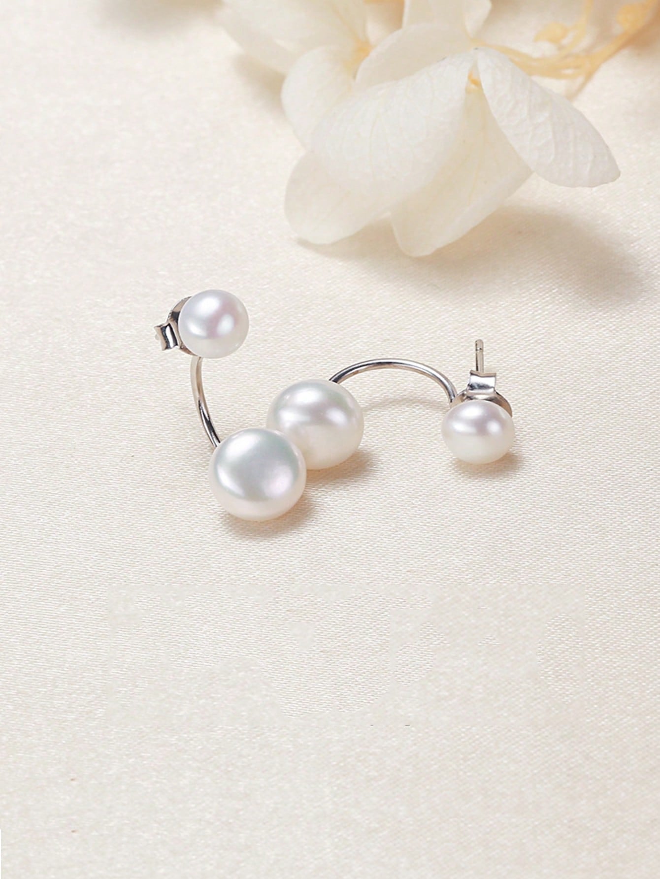 1pair Elegant Cultured Pearl Decor Silver Earring Jackets For Women For Daily Decoration