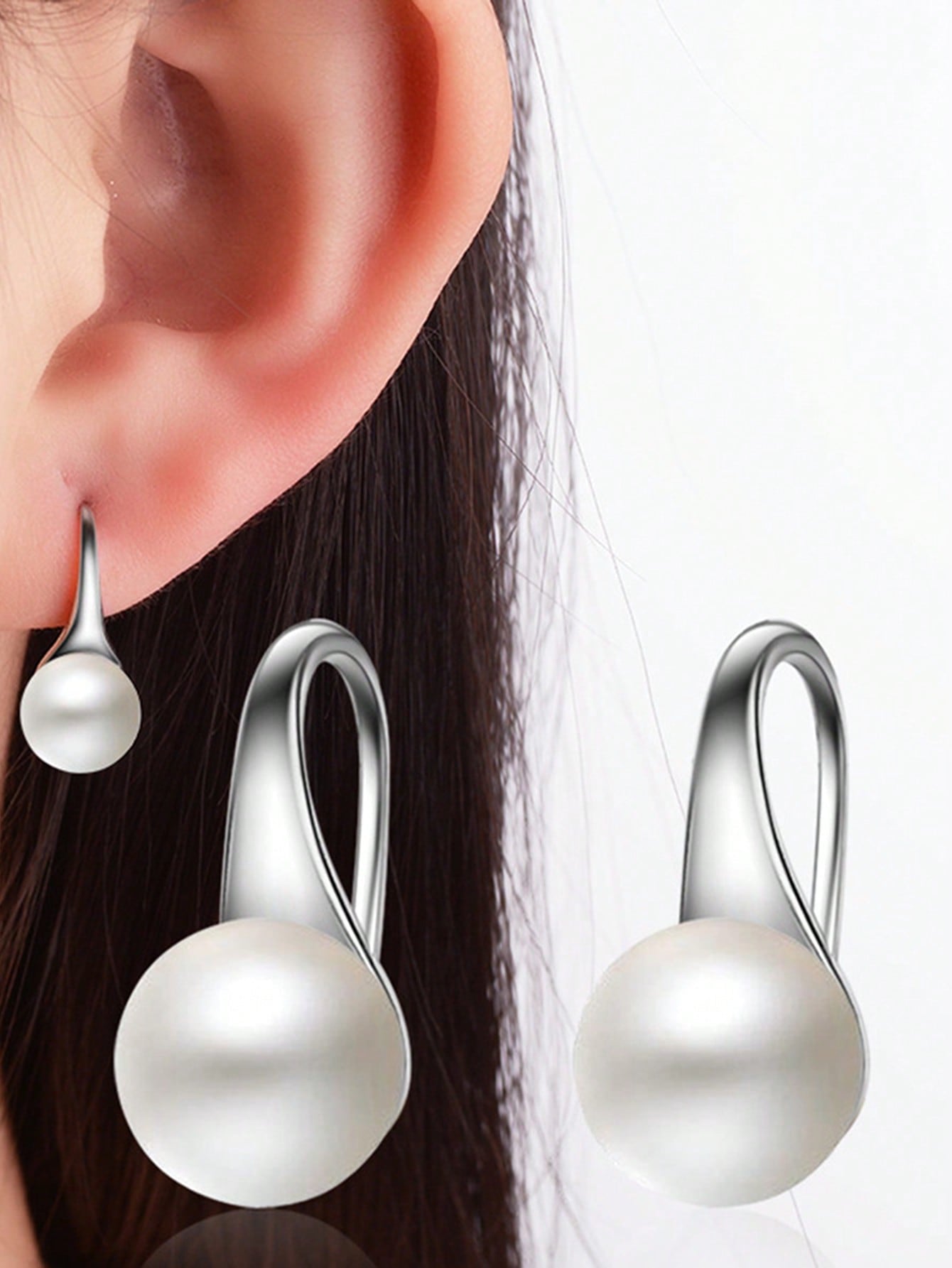 1pair Elegant Cultured Pearl Decor Silver Earrings For Women For Daily Decoration