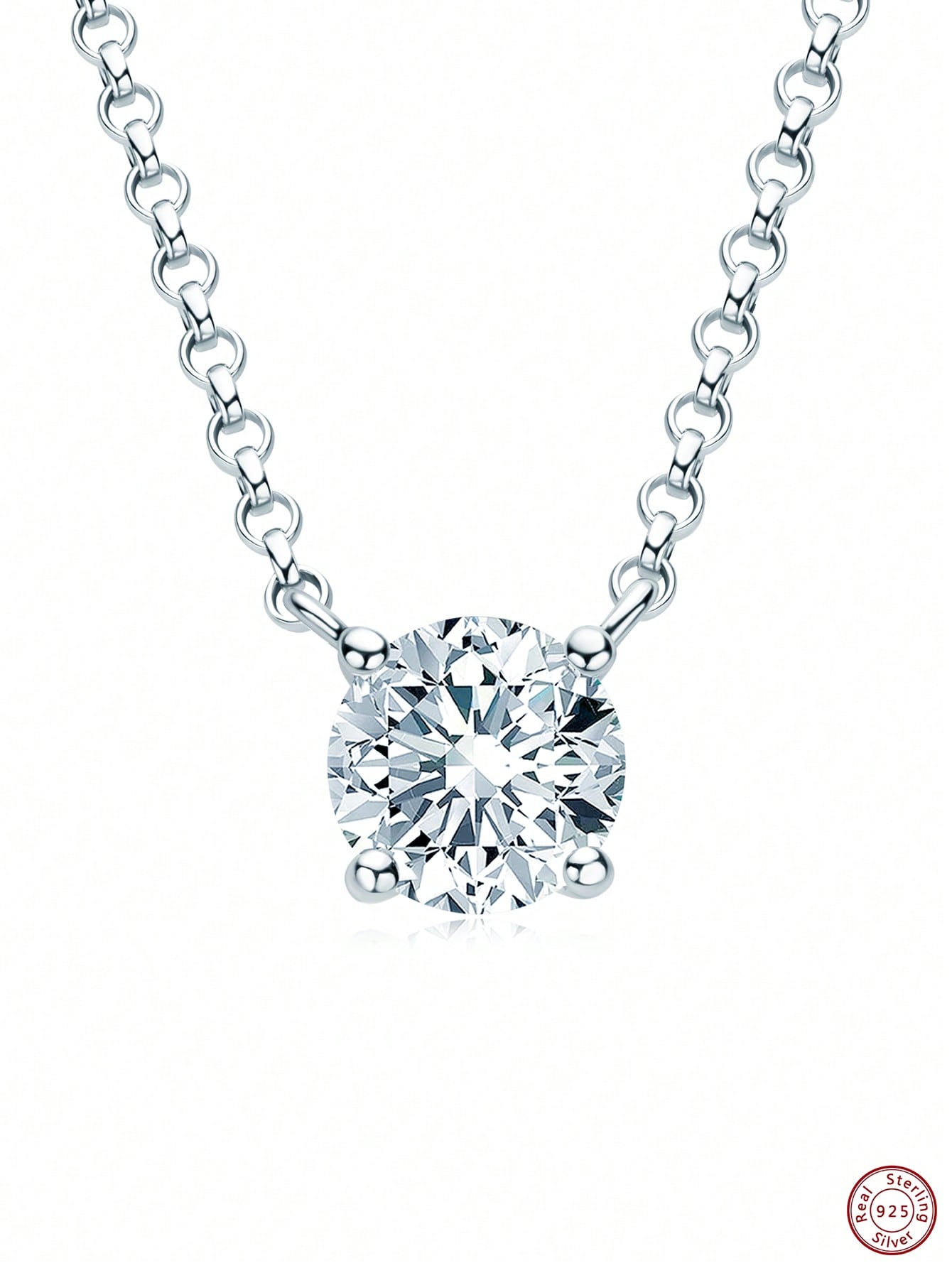 1pc Classic Silver Necklace With 6.5 MM Moissanite Stone, Round Cut Pendant, 45 CM Chain Length For Women