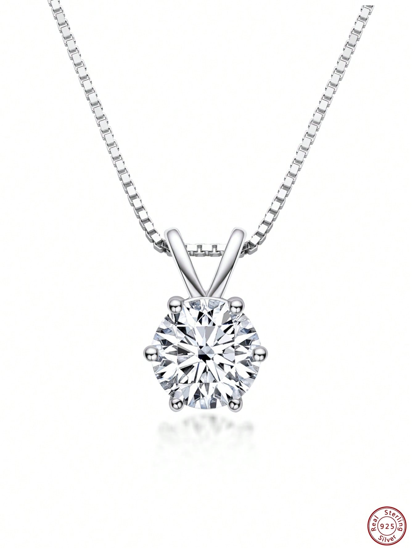 1pc Classic and Versatile Round Moissanite Silver Necklace For Women, 6.5 MM Moissanite Pendant With 45 CM Chain