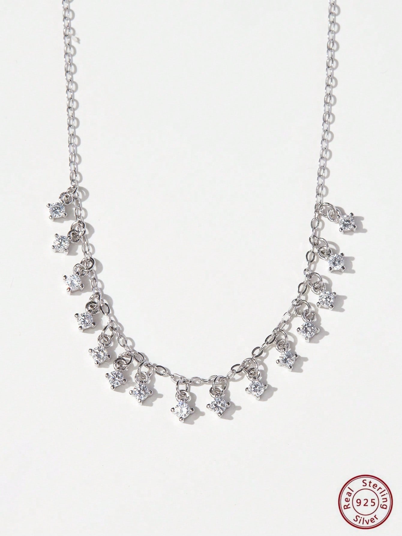 1pc Classic & Elegant Silver Round Cubic Zirconia Chain Necklace For Women, Perfect Gift For Her