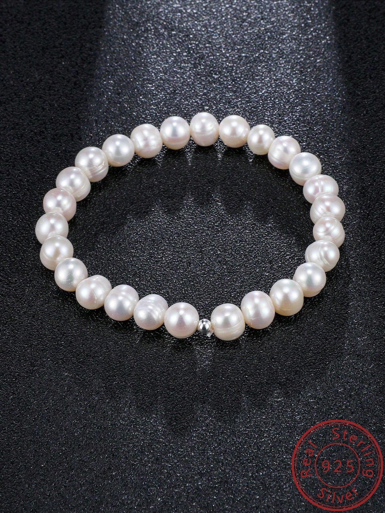 1pc Classic Fashionable White Elastic String 6-7mm Cultured Pearl Bracelet 17cm