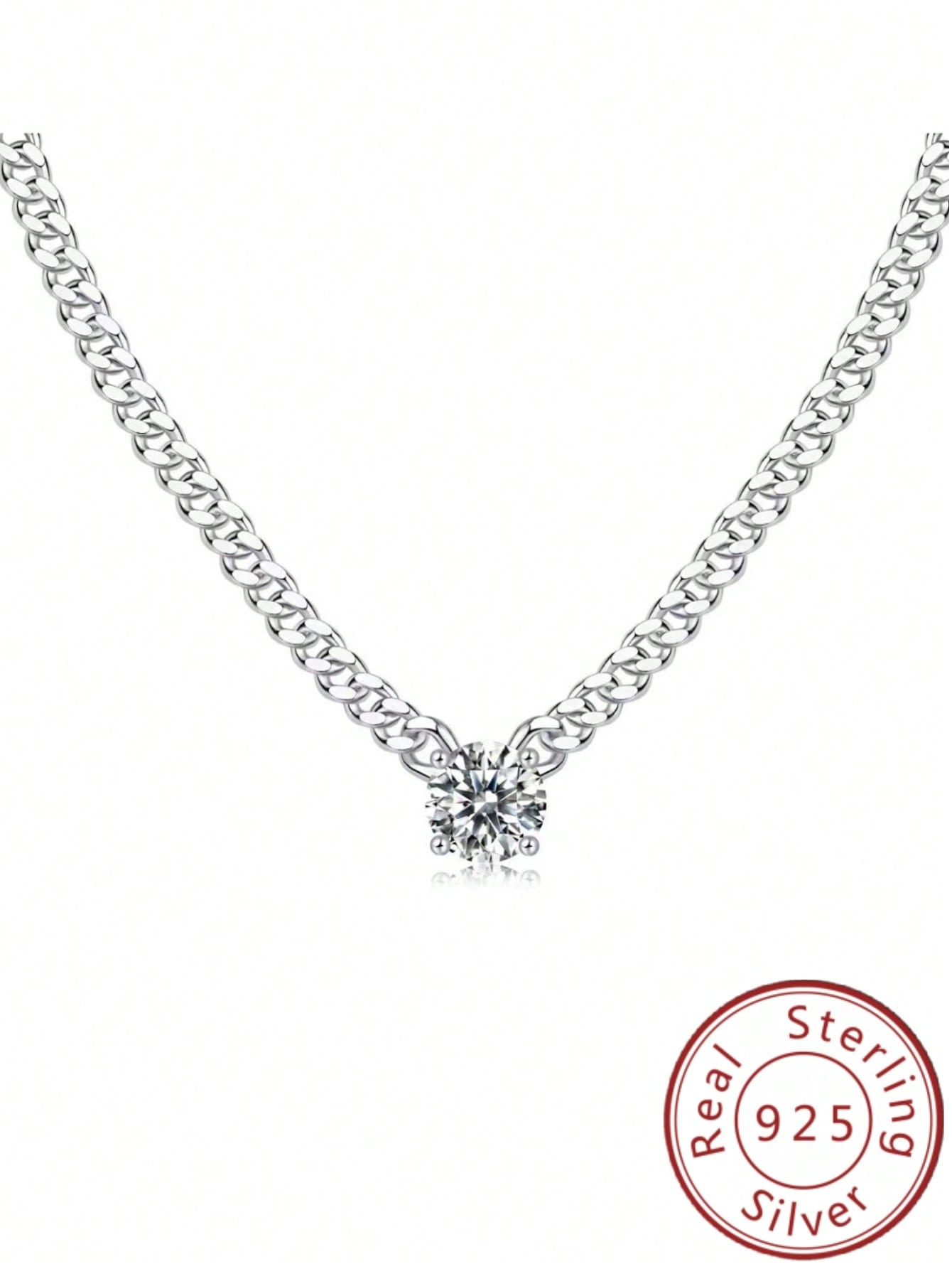 1pc Cubic Zirconia Pendant Silver Necklace For Couples