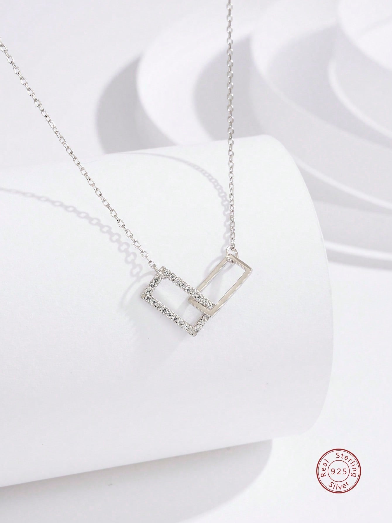 1pc Luxury Silver Cubic Zirconia Decor Rectangle Pendant Necklace For Women For Daily Life