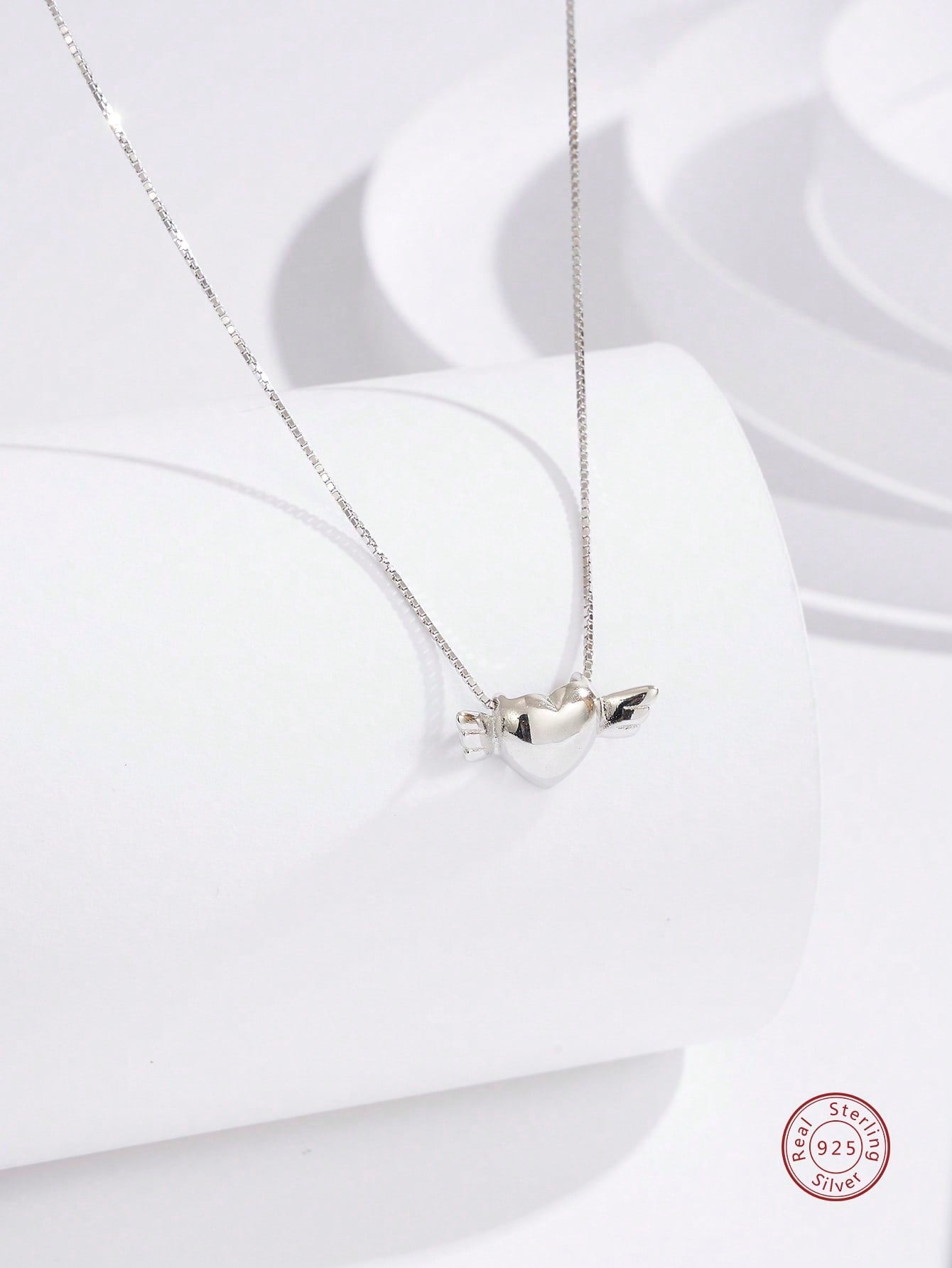 1pc Fashion Silver Minimalist Heart & Wing Pendant Necklace For Women For Daily Life