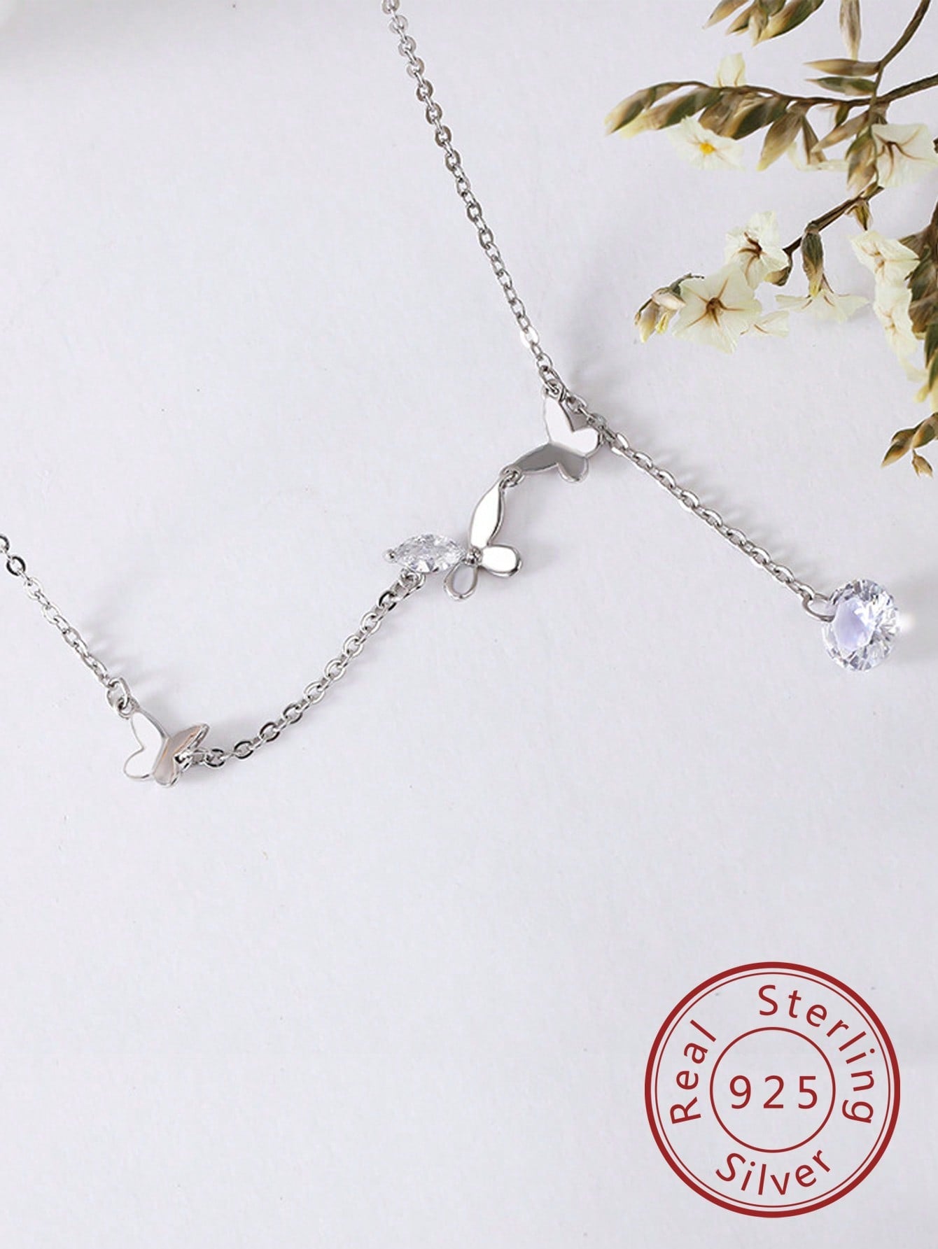 1pc Luxury Silver Cubic Zirconia Decor Butterfly Design Pendant Necklace For Women For Daily Life