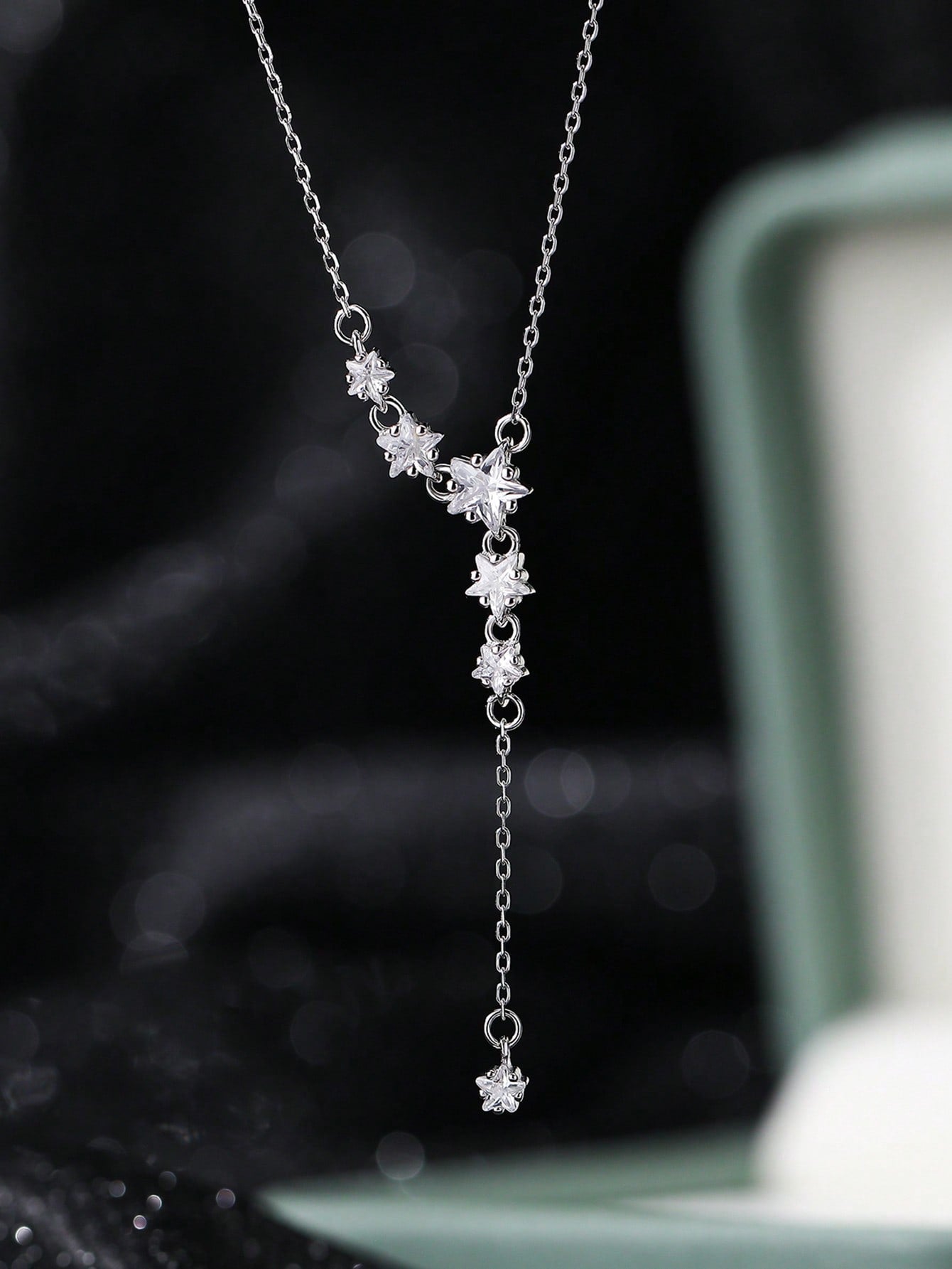 1pc Glamorous Cubic Zirconia Decor Silver Y Lariat Necklace For Women For Daily Decoration