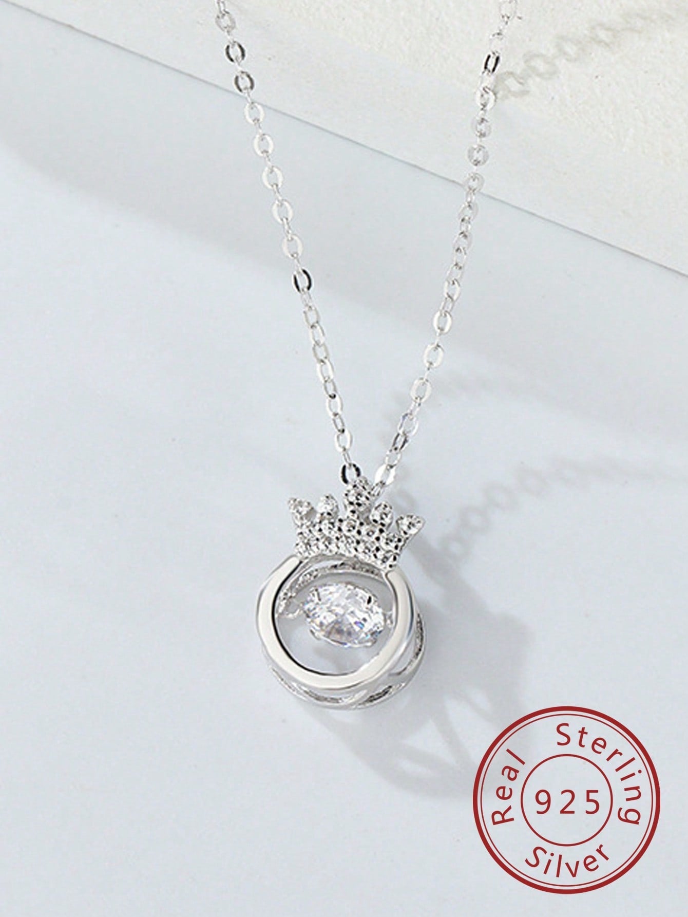 1pc Glamorous Silver Cubic Zirconia Decor Structured Pendant Necklace For Women For Daily Life