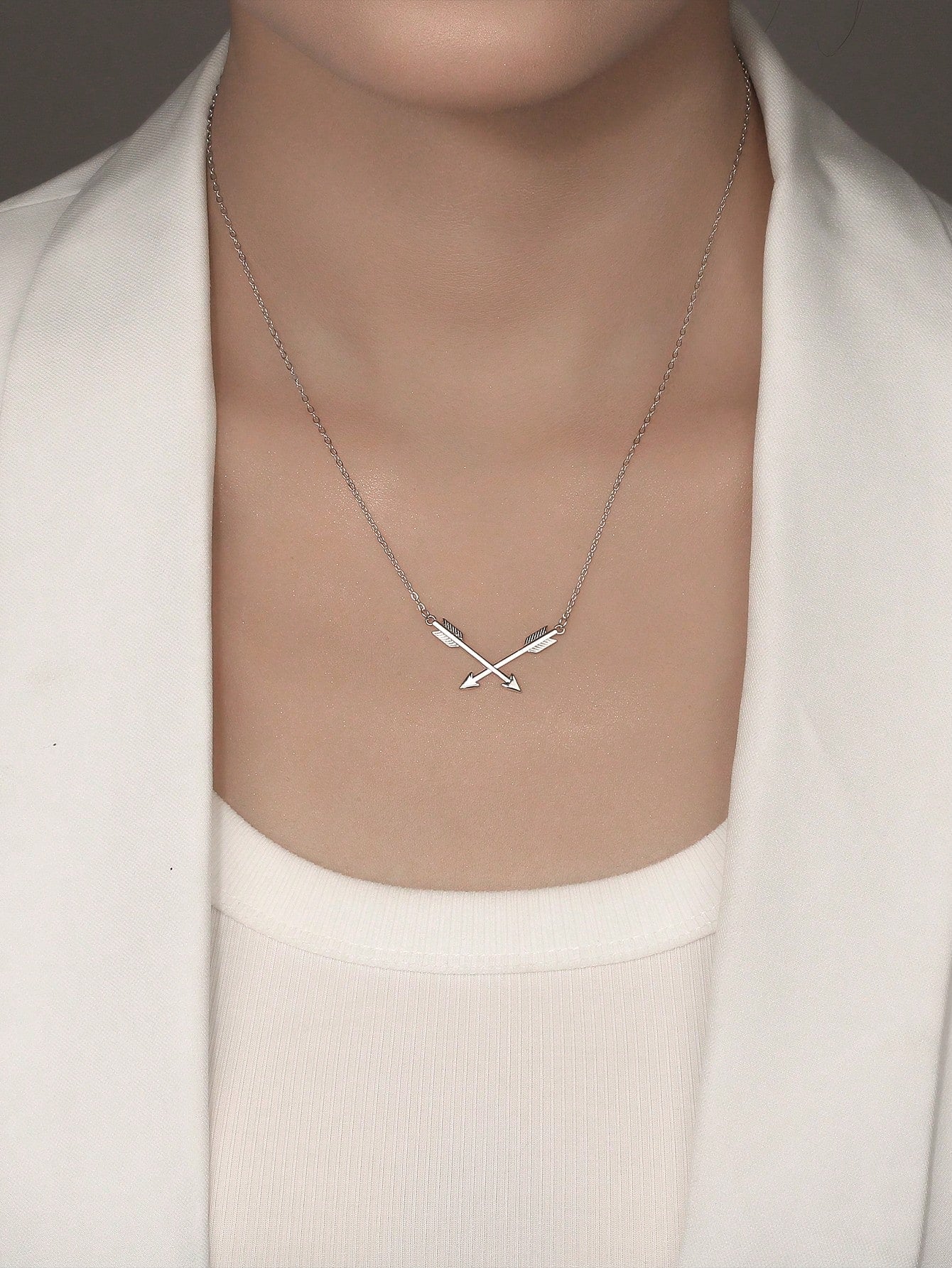 1pc Fashion Silver Cubic Zirconia Decor Arrow Pendant Necklace For Women For Daily Life