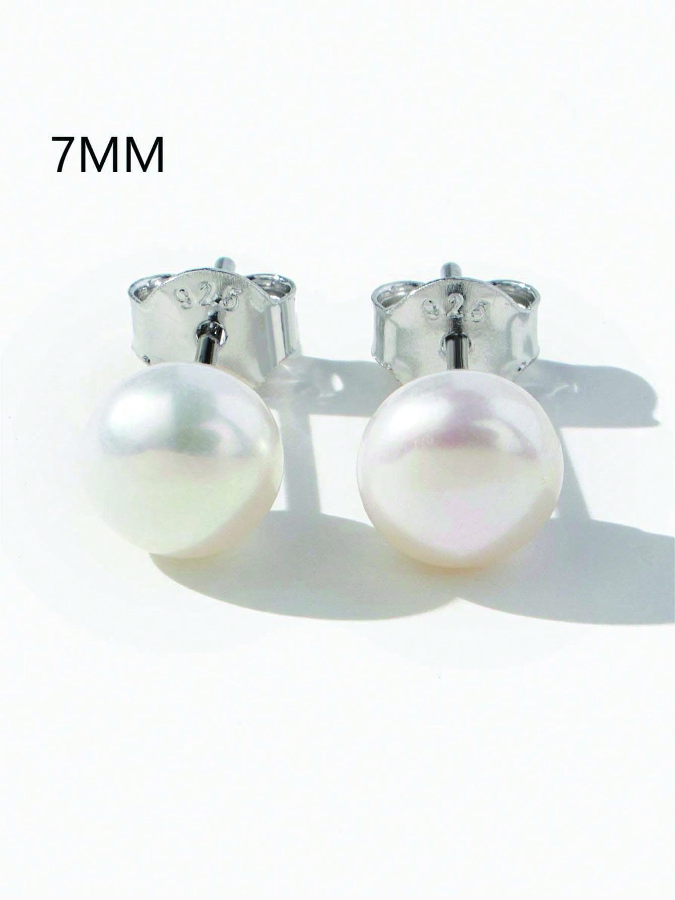 1pair Elegant Cultured Pearl Design Silver Stud Earrings For Women For Dating Gift