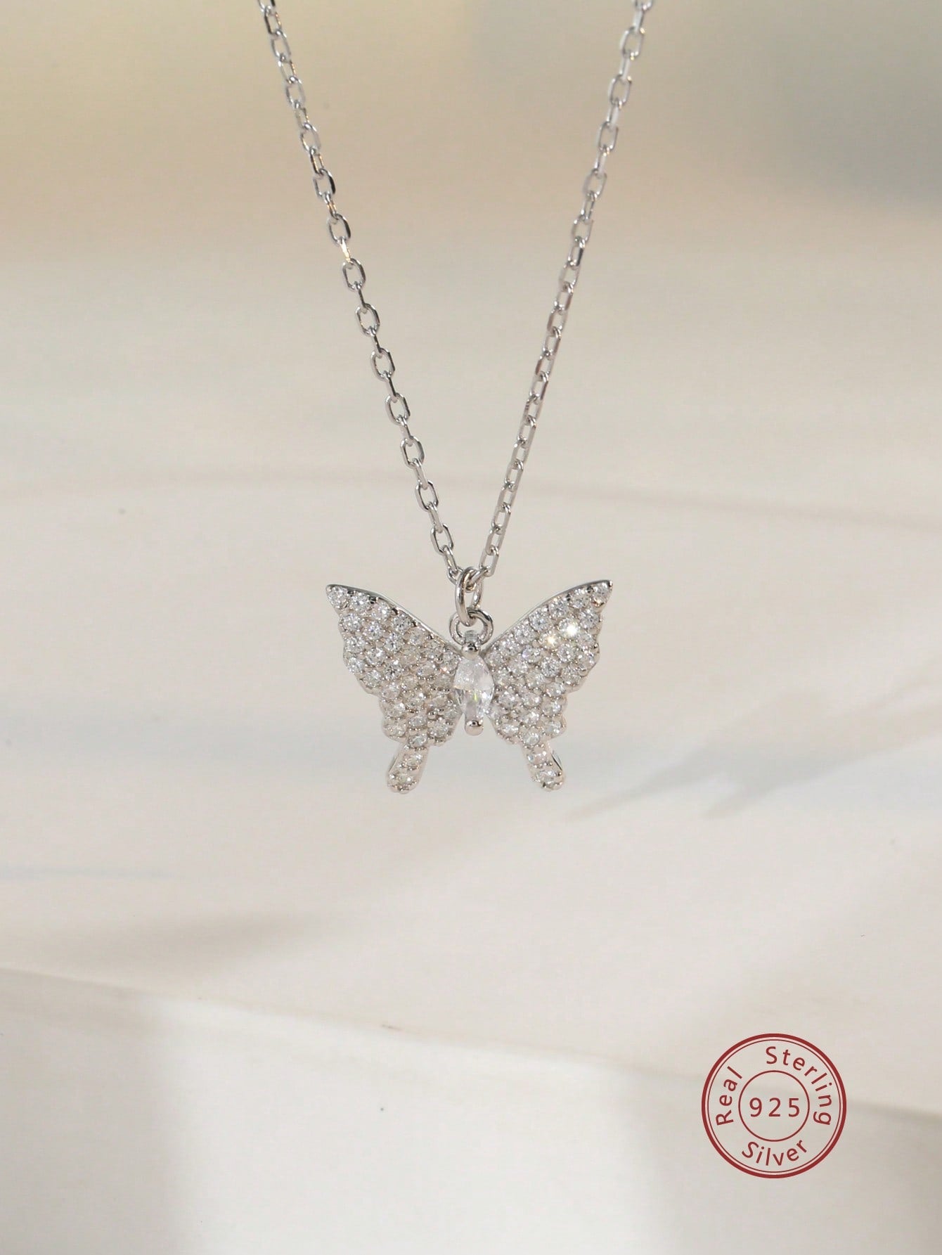 1pc Glamorous Cubic Zirconia Butterfly Silver Pendant Necklace For Women For Gift