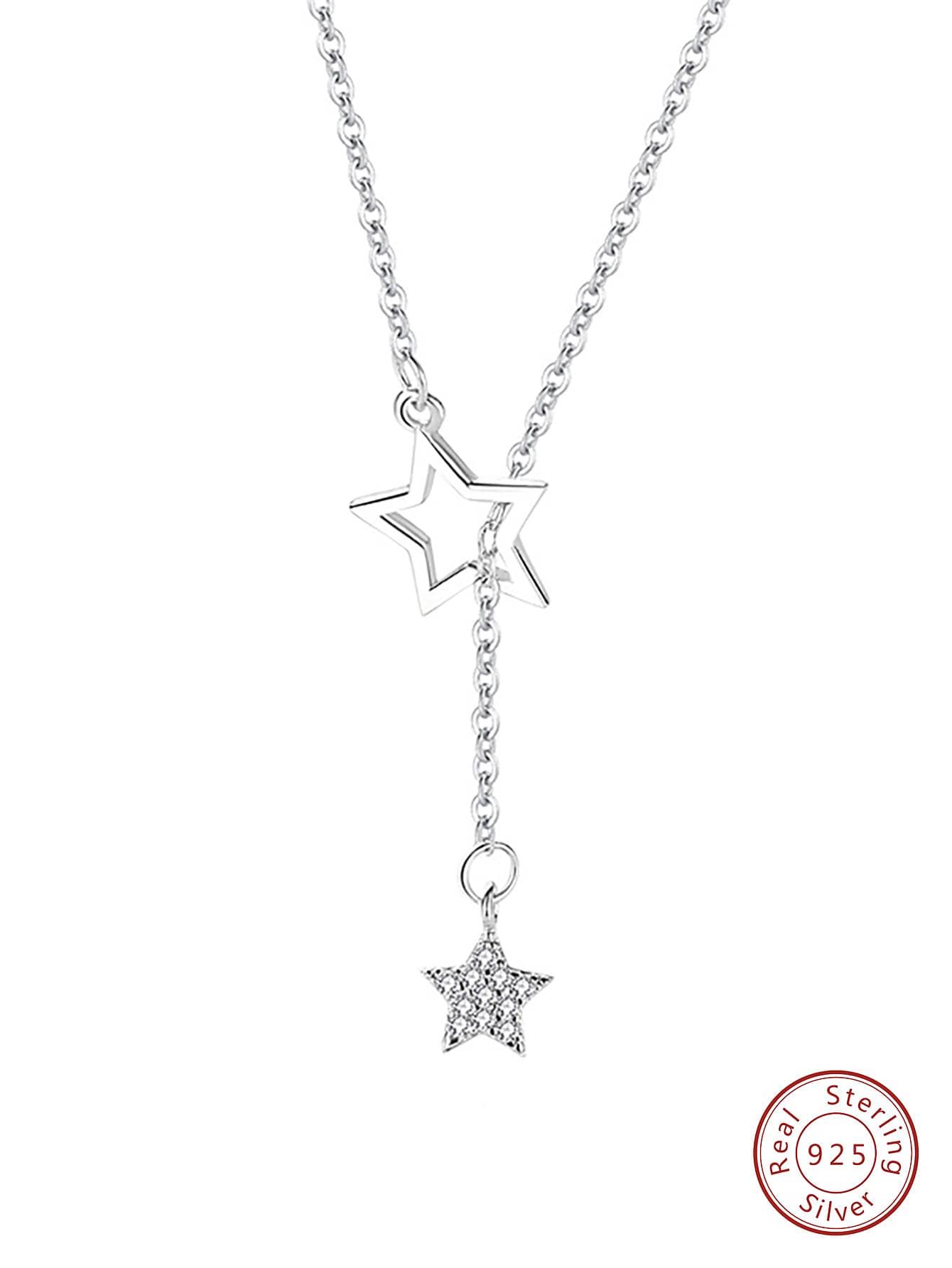 1pc Fashionable Cubic Zirconia Star Charm Silver Necklace For Women For Daily Decoration