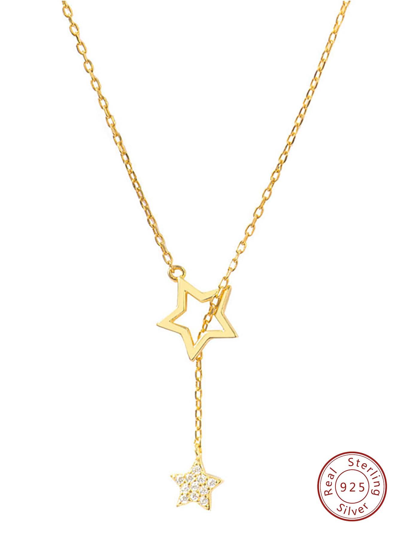 1pc Fashionable Cubic Zirconia Star Charm Silver Necklace For Women For Daily Decoration