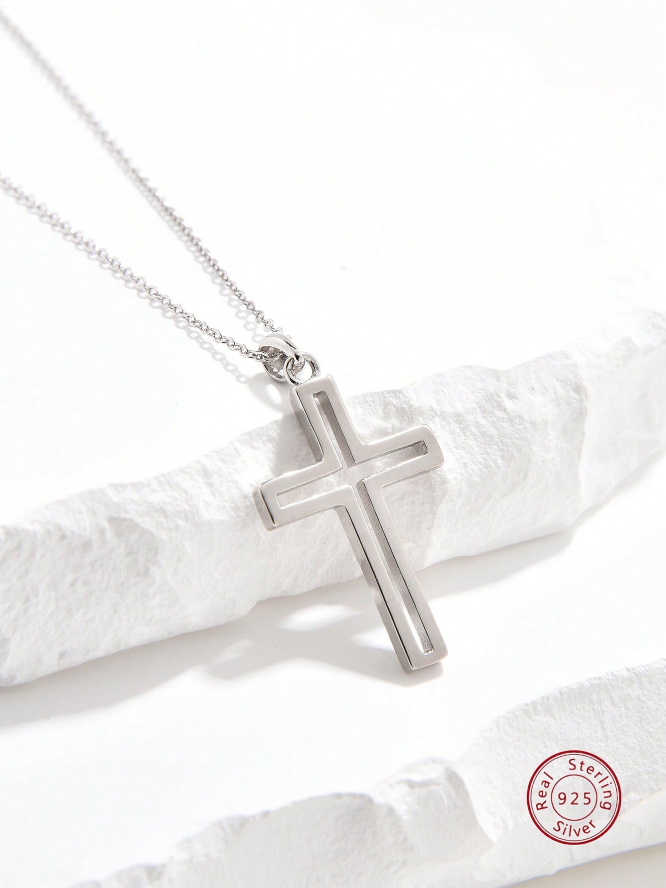 1pc Fashionable Cross Charm Silver Necklace For Men For Gift