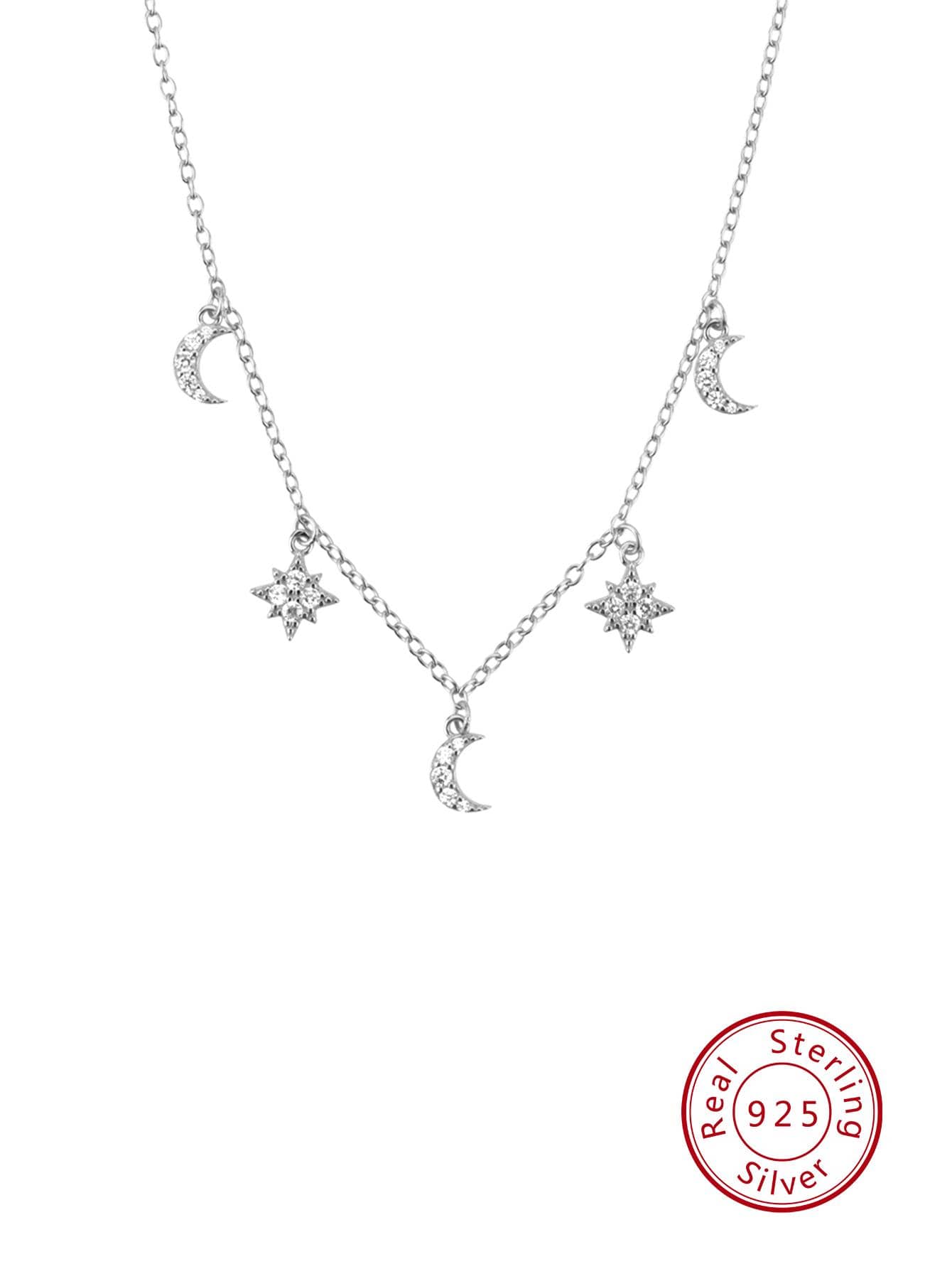 1pc Fashion Silver Cubic Zirconia Star & Moon Pendant Necklace For Women For Birthday's Gift