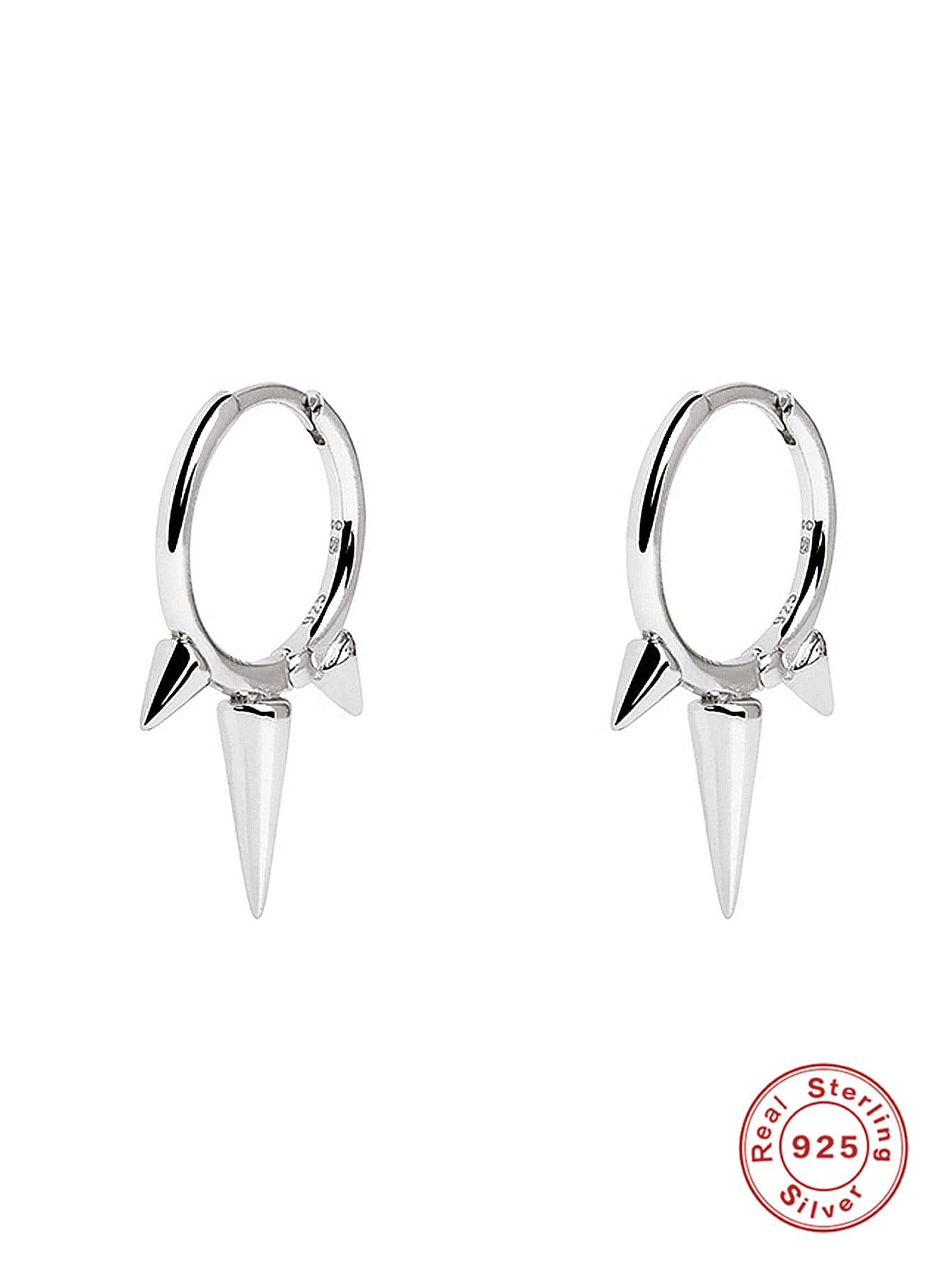 1pair Punk Spiked Decor Silver Hoop Earrings For Women For Daily Decoration