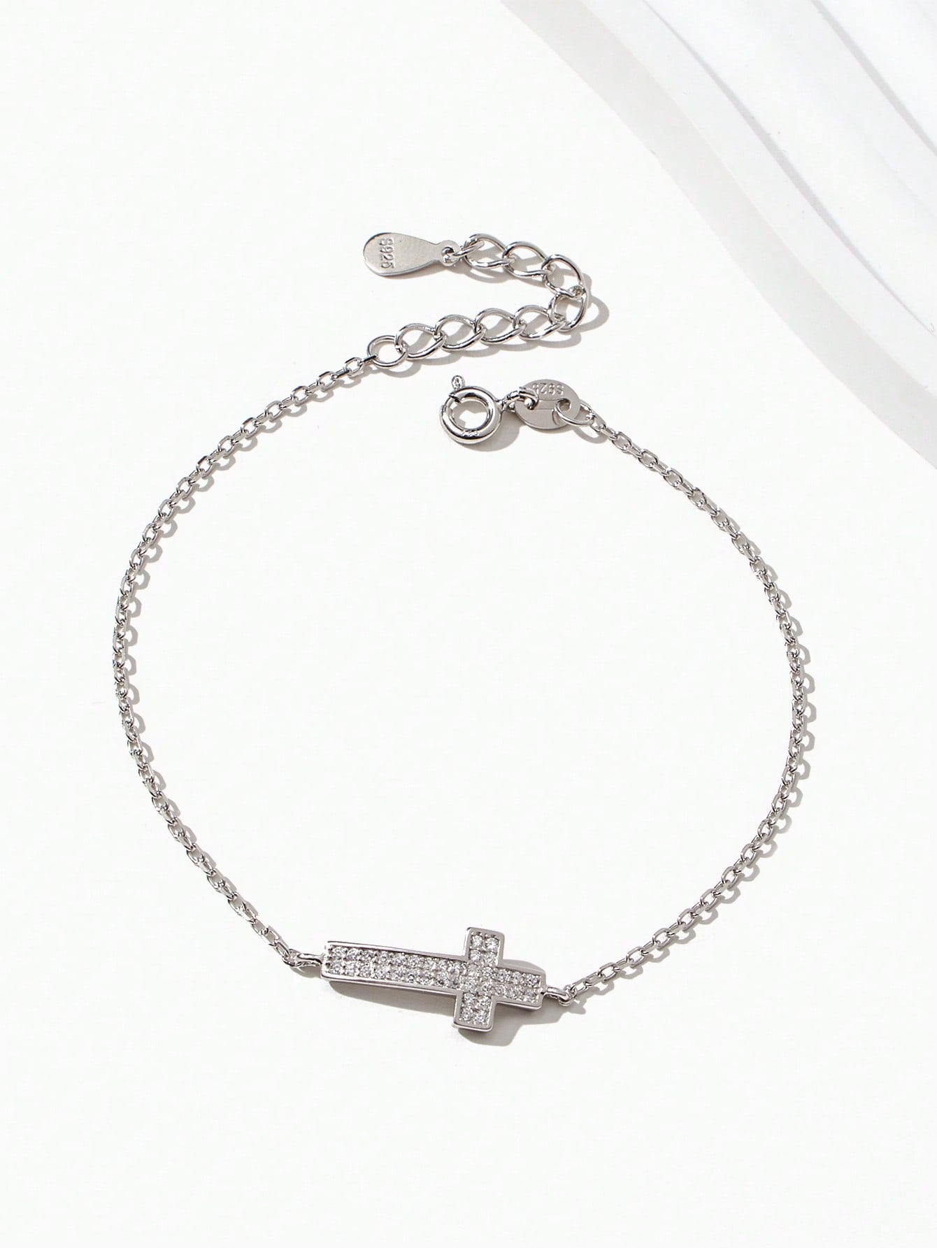 1pc Cubic Zirconia Cross Design Silver Chain Bracelet For Women's Gift