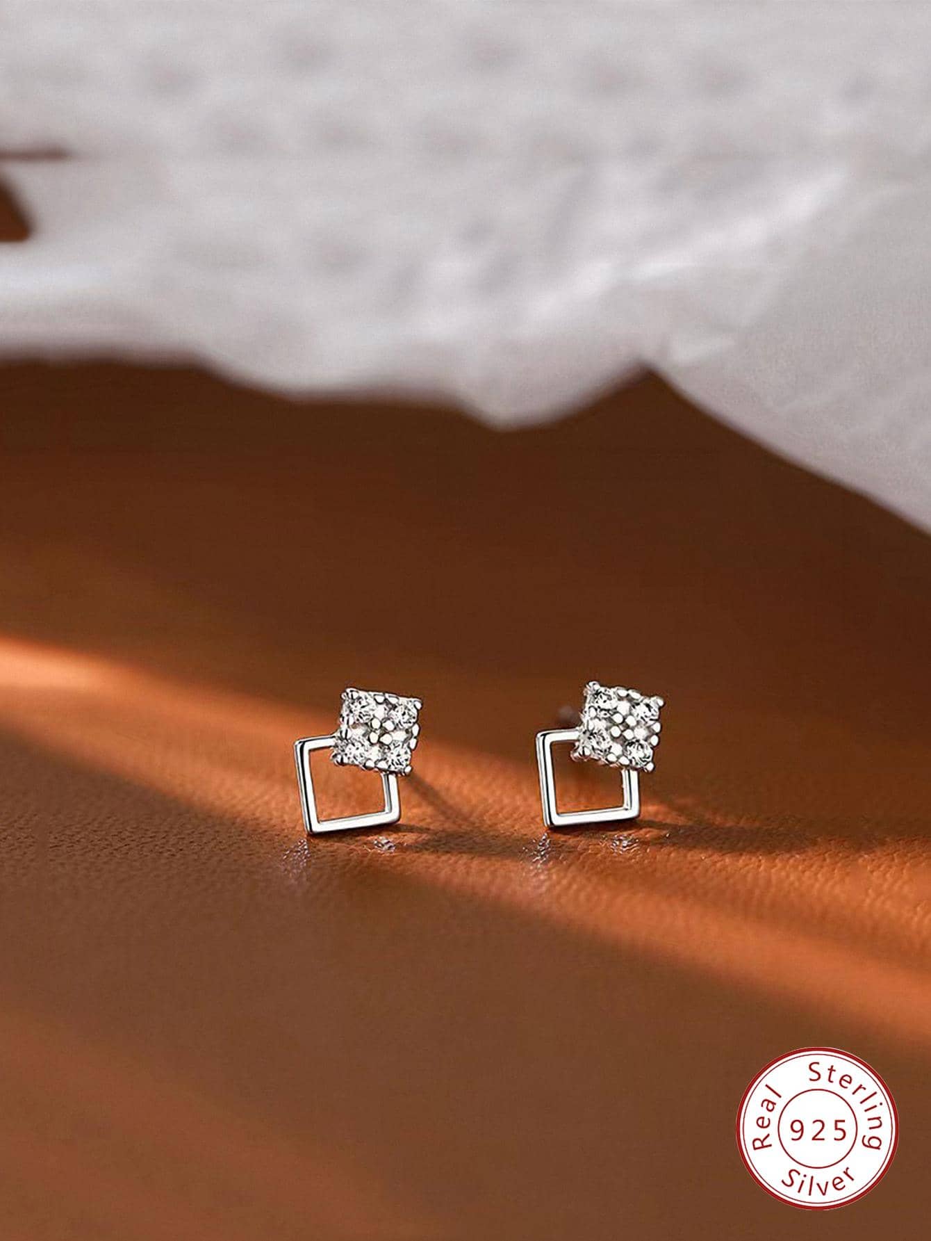 1pair Korean Style Simple Square Geometric Personality Silver Stud Earrings For Women