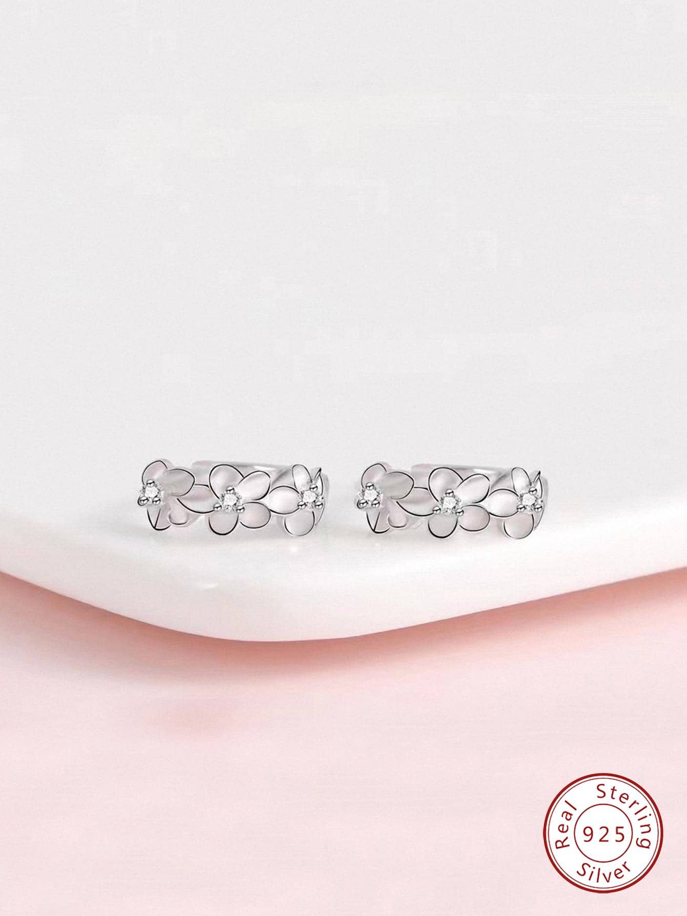 1pair Silver Hoop Earrings With Diamond Design For Women's Unique European Style Ear Studs Ear Accessories