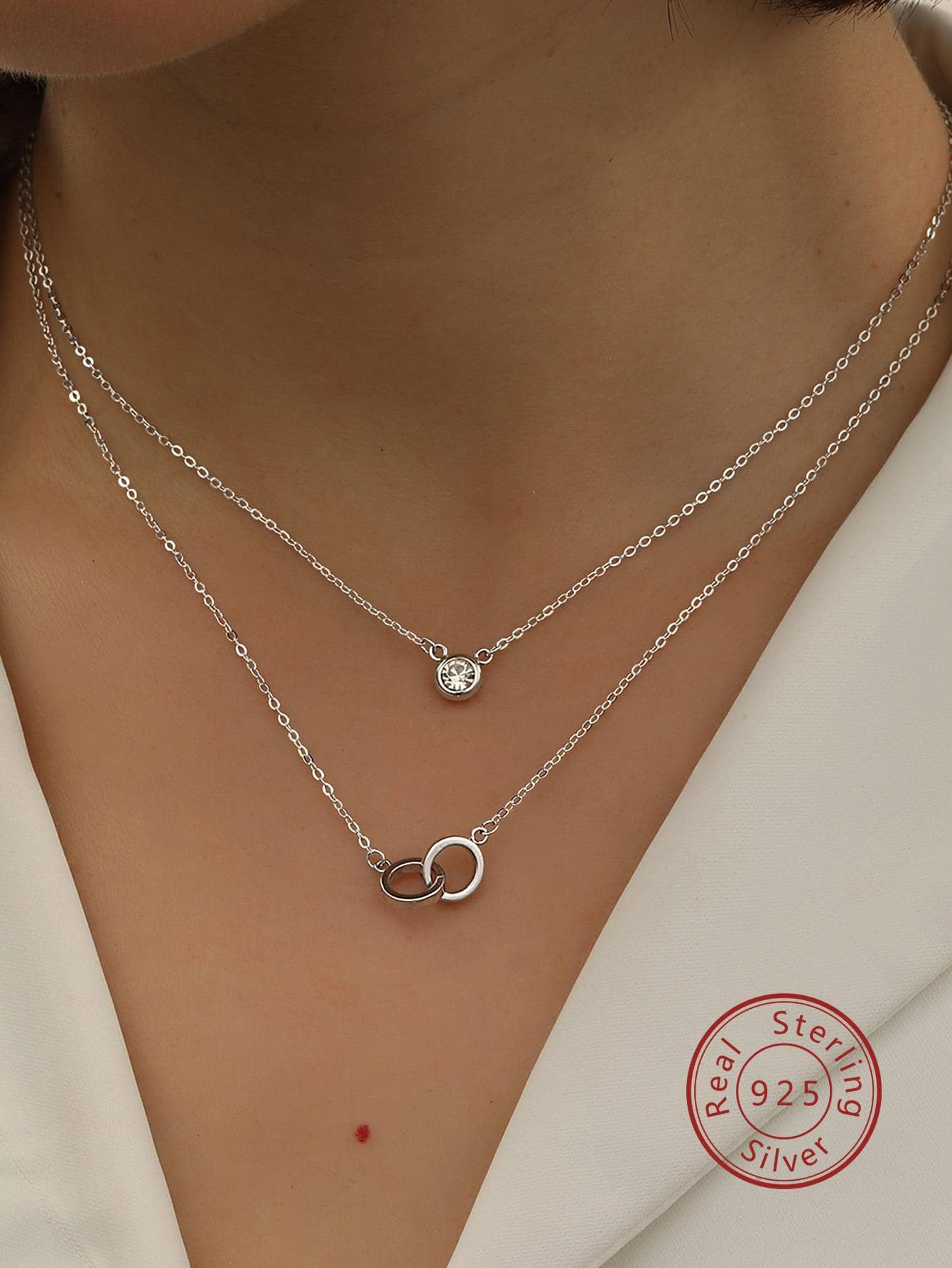 1pc Fashionable Simple Circle Link Clavicle Chain Silver Layered Necklace For Women, Ideal Gift For Date