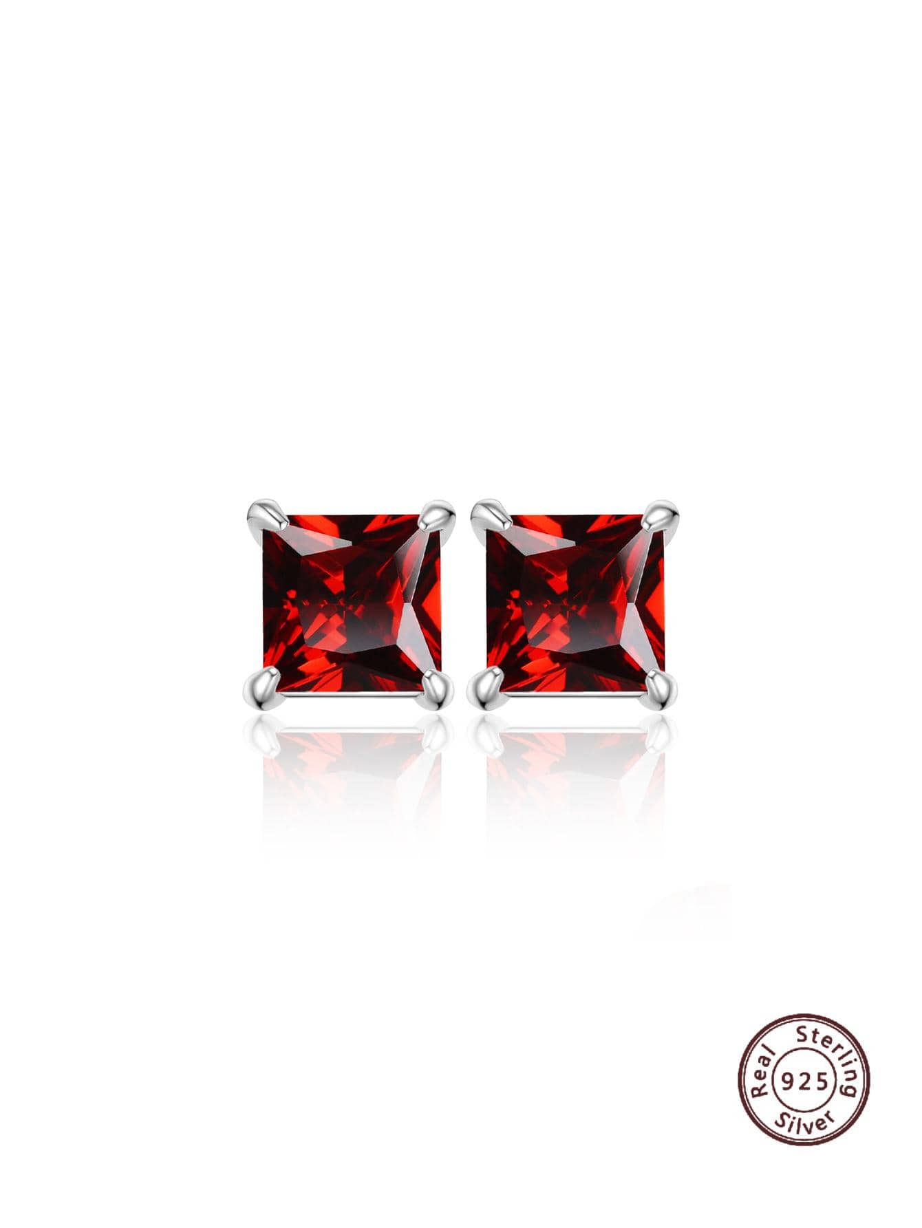 Cubic Zirconia Silver Square Stud Earrings