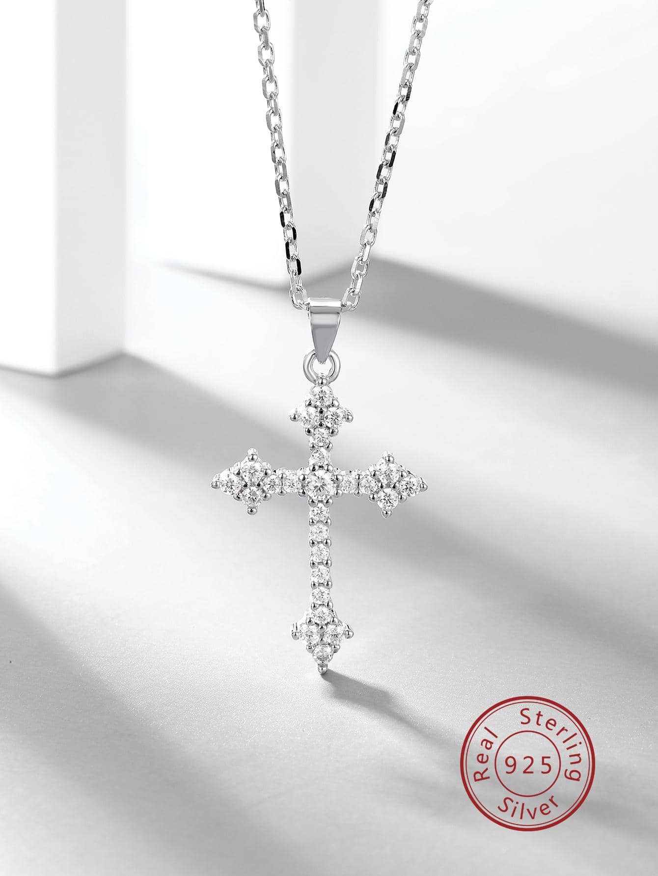 1pc Fashionable And Luxury Cross Shaped Silver Pendant Necklace With Cubic Zirconia, Perfect For Women's Date Gift