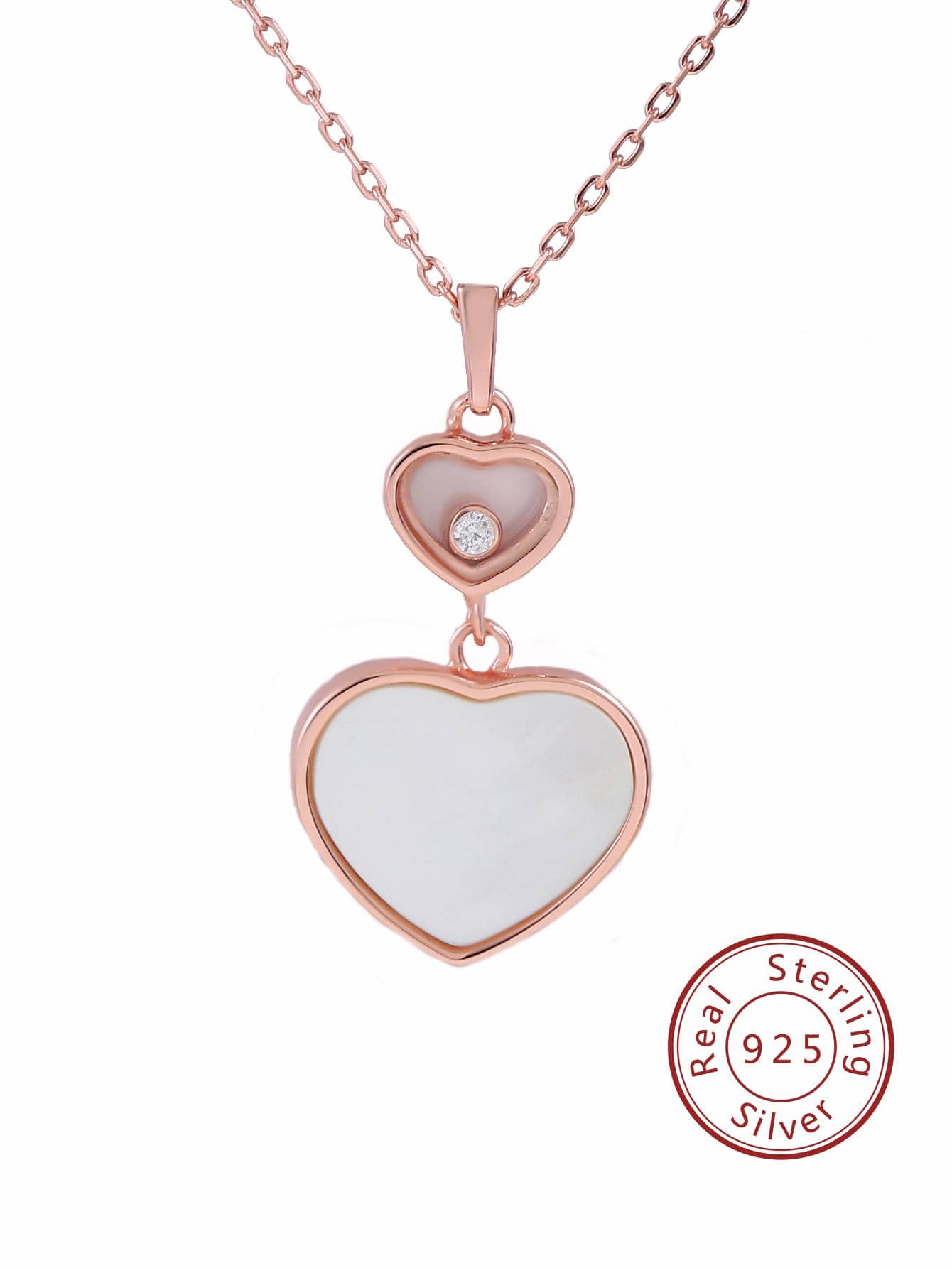 1pc Classic and Elegant White Double Heart French Style Sweet and Chic Collarbone Silver Necklace, Perfect For Mother's Day Gift