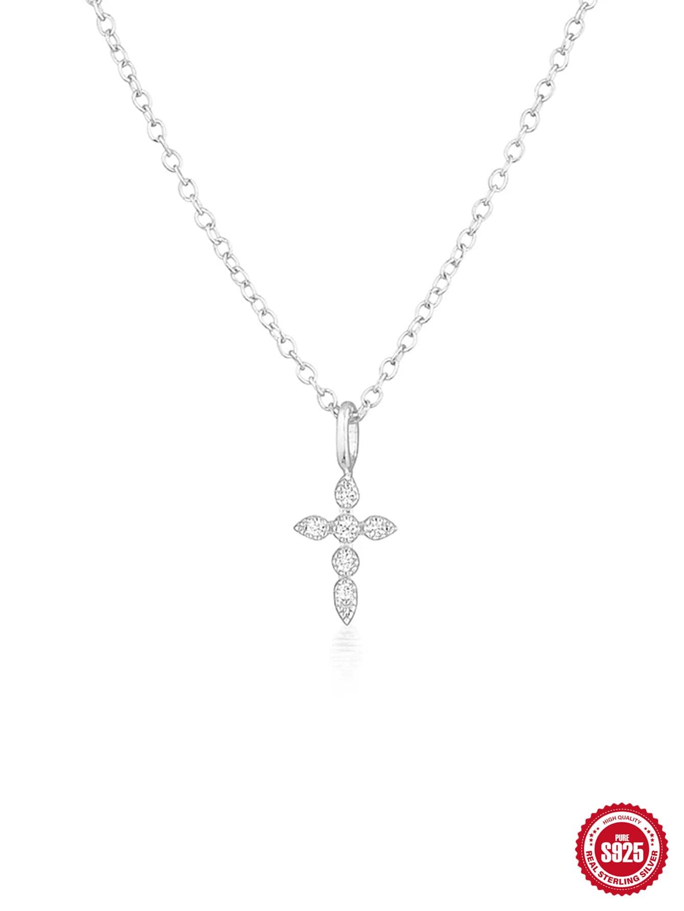 1pc Cubic Zirconia Cross Charm Silver Necklace For Women Exquisite Jewelry