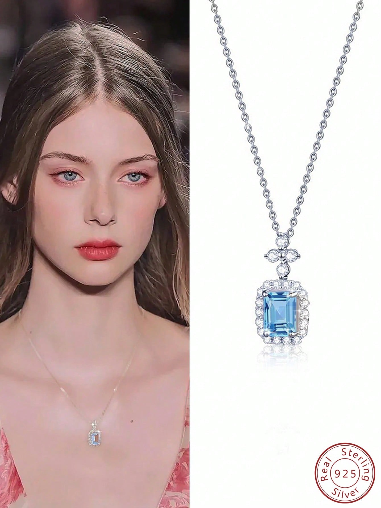 1pc Fashion Cubic Zirconia Square Silver Pendant Necklace For Women For Daily Decoration