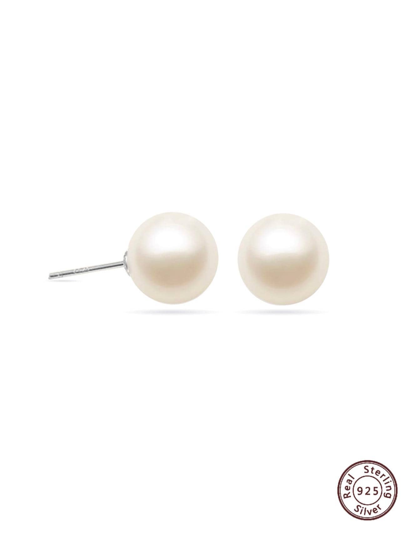 1pair Elegant Cultured Pearl Design Silver Stud Earrings For Women For Daily Decoration