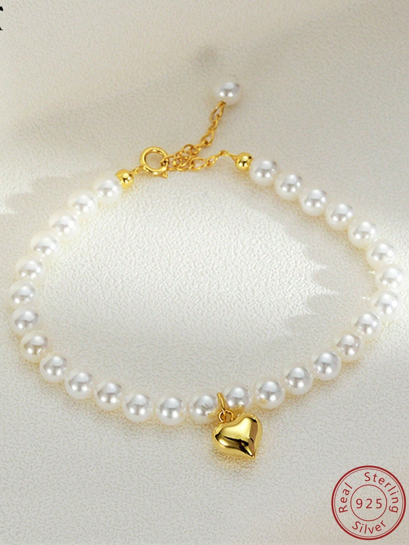 1pc Elegant Heart Charm Cultured Pearl Beaded Bracelet For Women For Gift