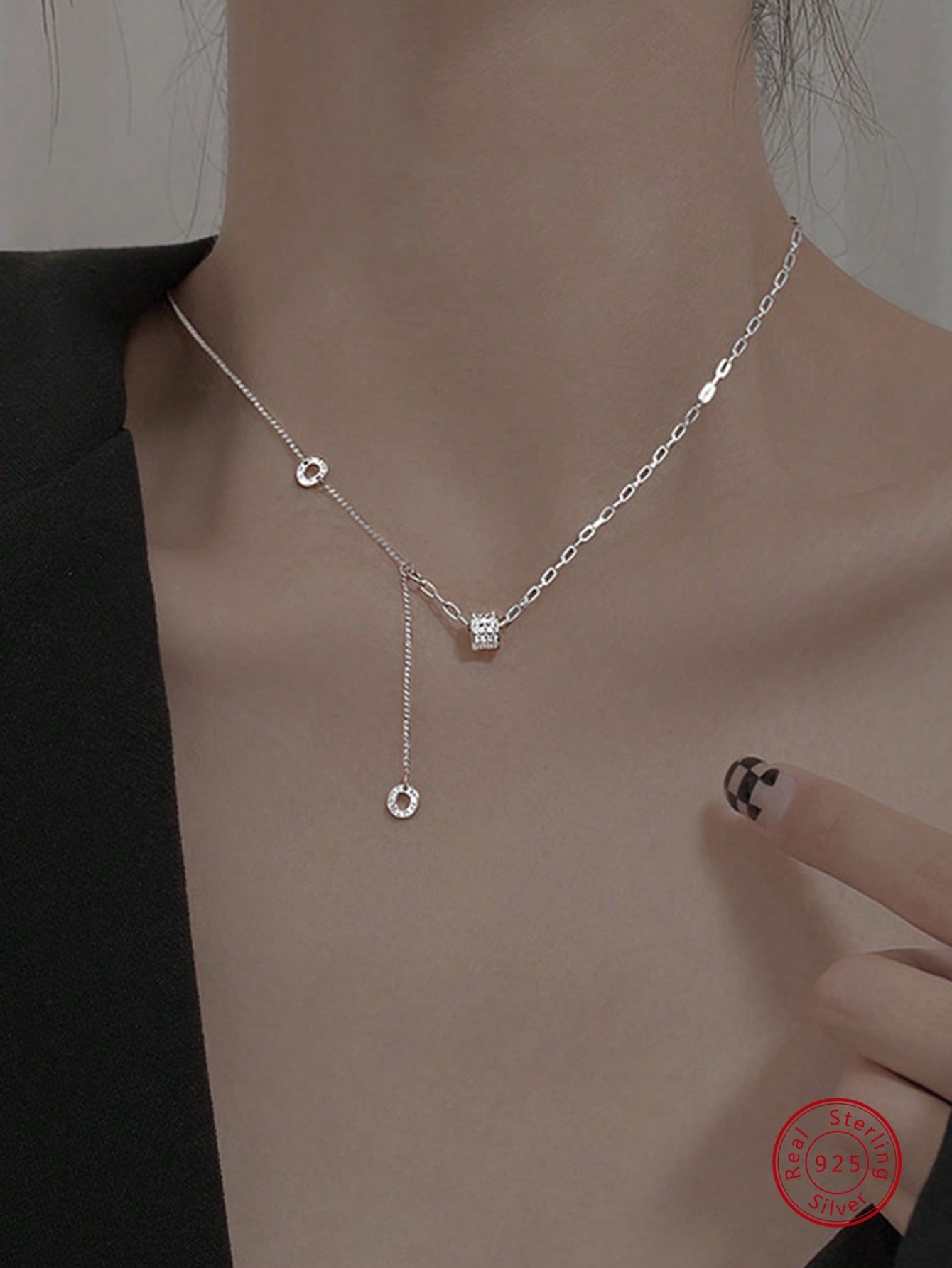 1pc Fashion Cubic Zirconia Decor Roman Numeral Detail Circle Charm Y Lariat Necklace For Women For Gift