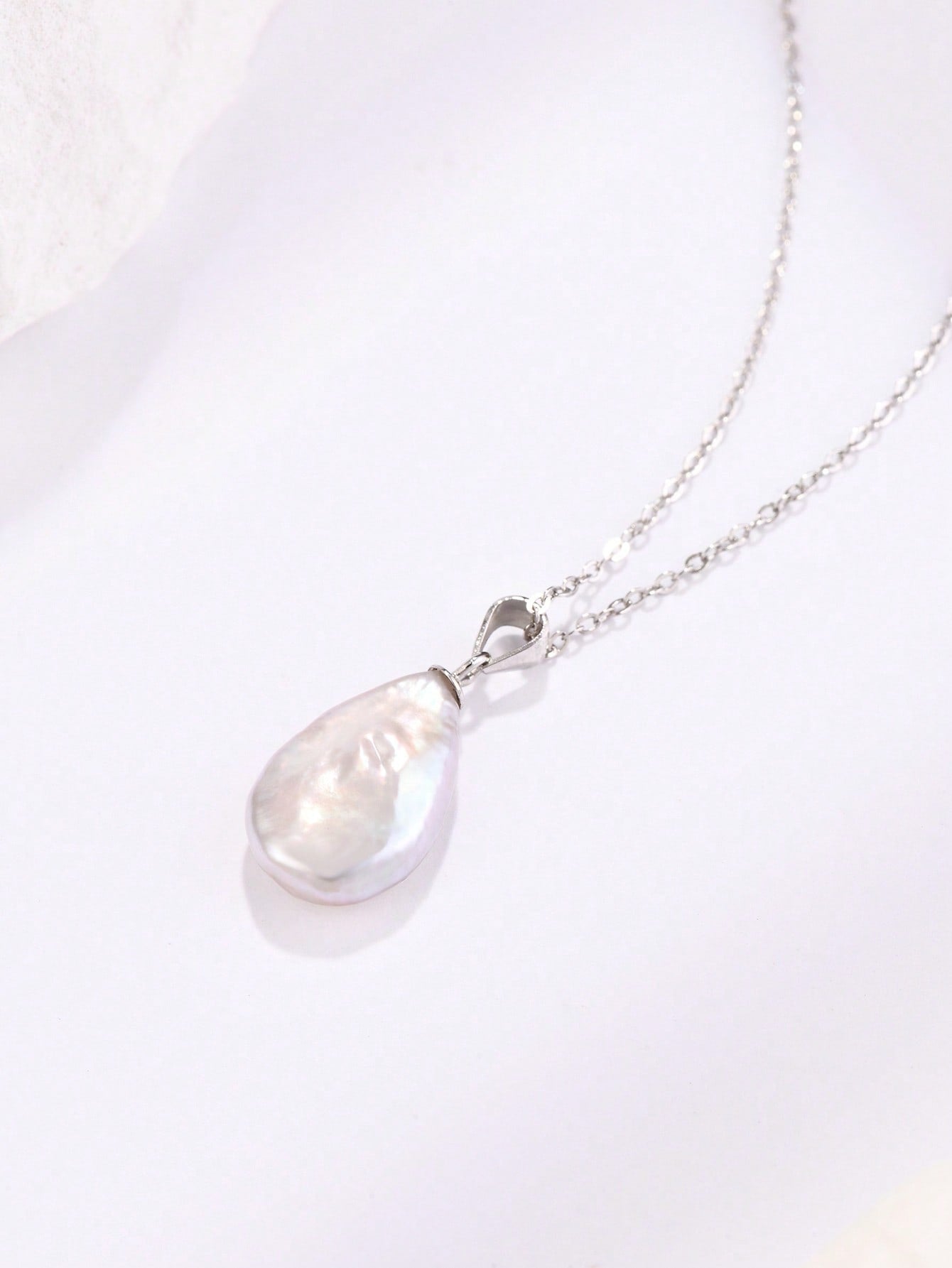 1pc Fashionable Cultured Pearl Water-drop Charm Silver Necklace For Women For Gift