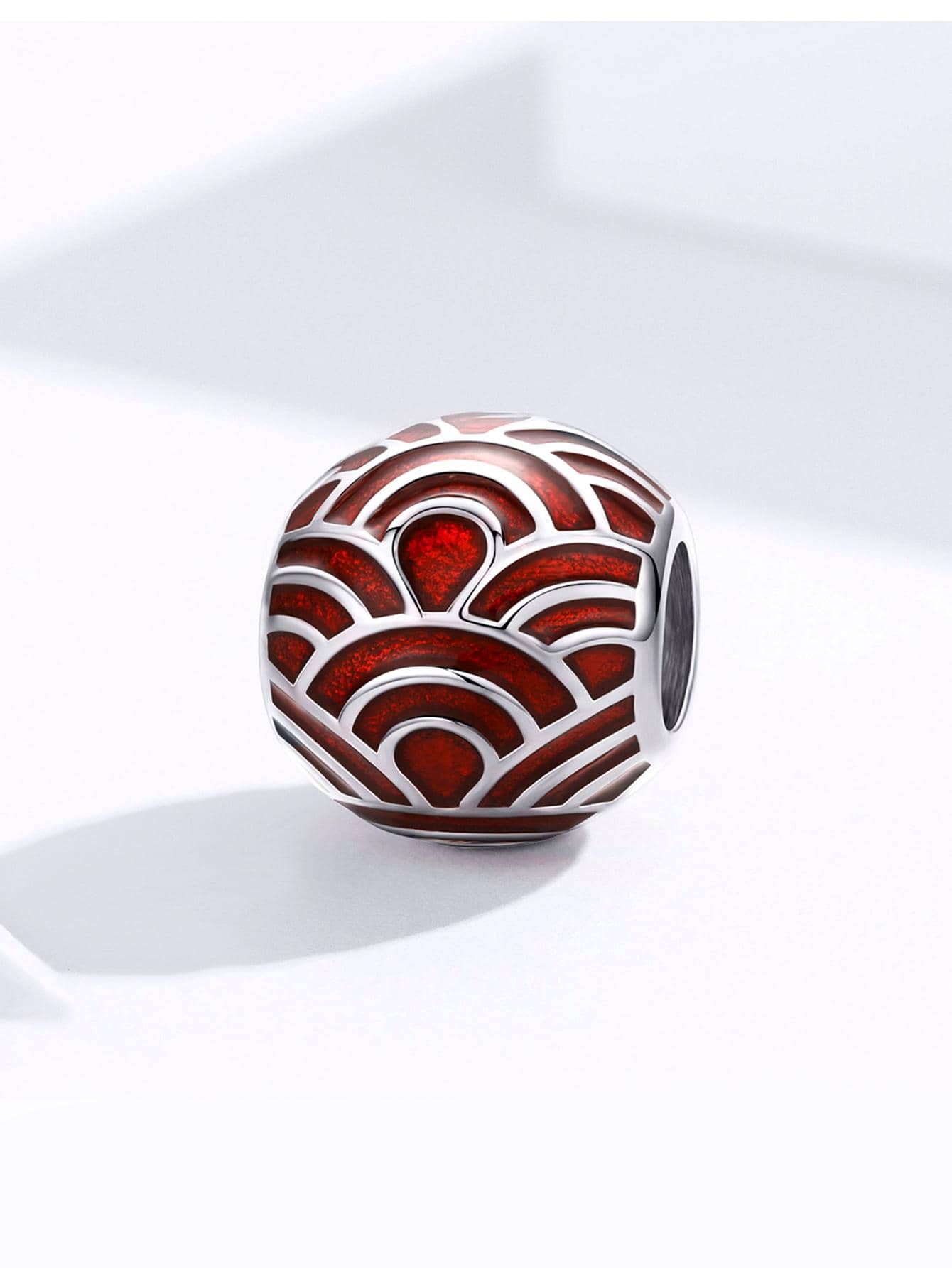 1pc 925 Sterling Silver Red Wave Pattern Round Beads For Women Jewelry Making Enamel Charm Fit Original 925 Bracelet