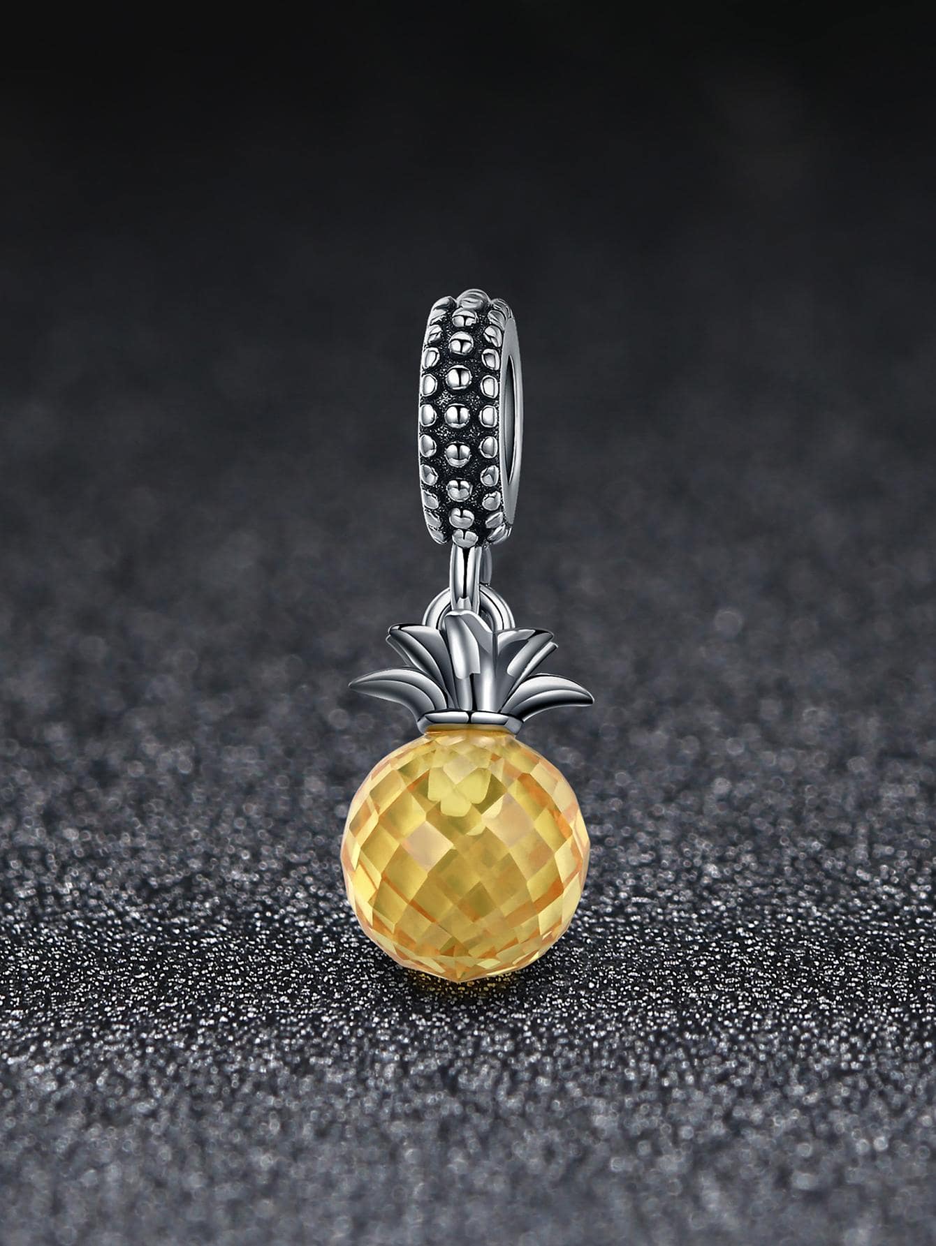 1pc 925 Sterling Silver Summer Yellow Crystal Pineapple Cubic Zirconia, Pendant Beads Fit Charm Bracelet DIY Jewelry Gift